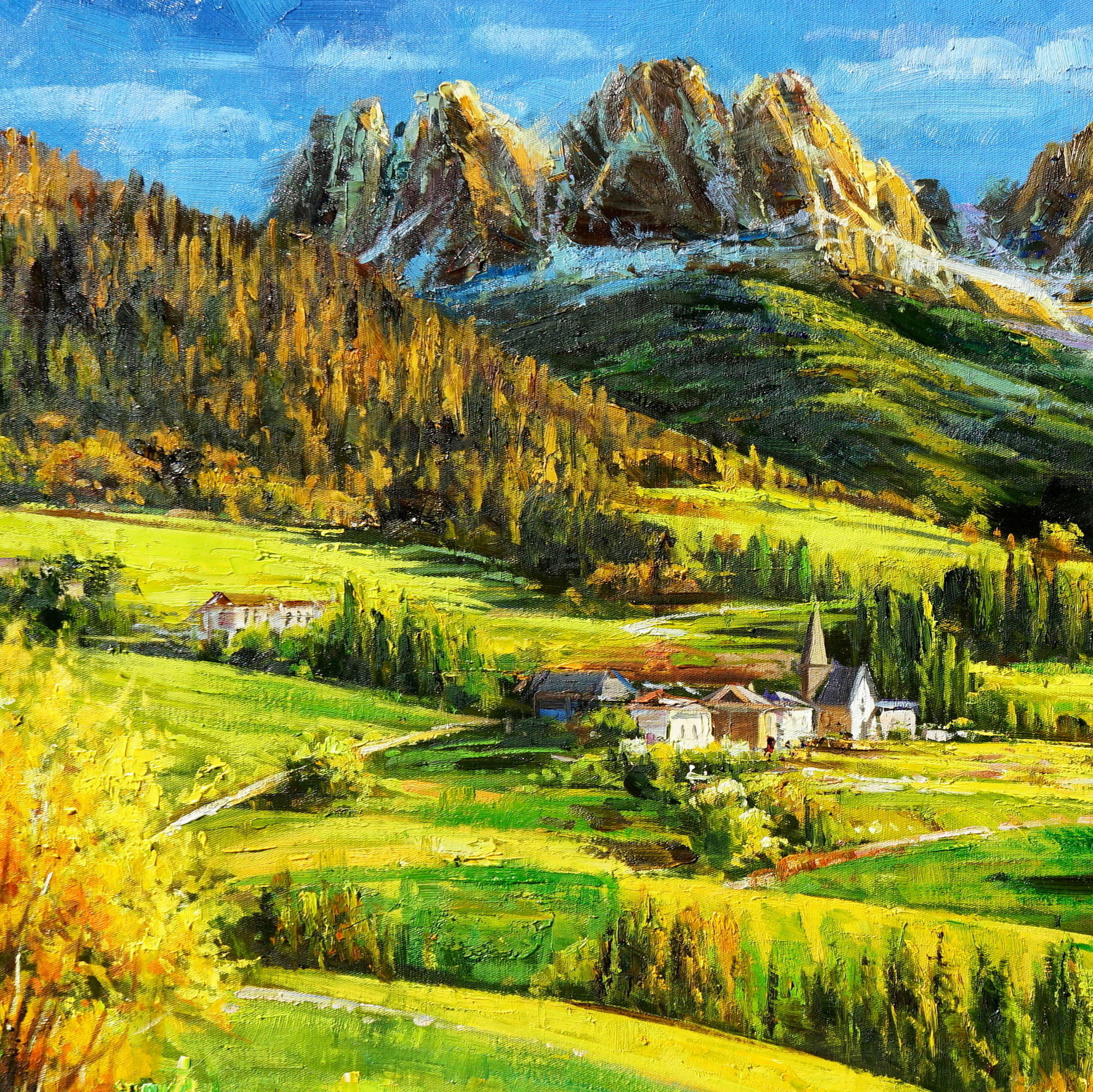 Paysage des Dolomites peint à la main 75x115cm