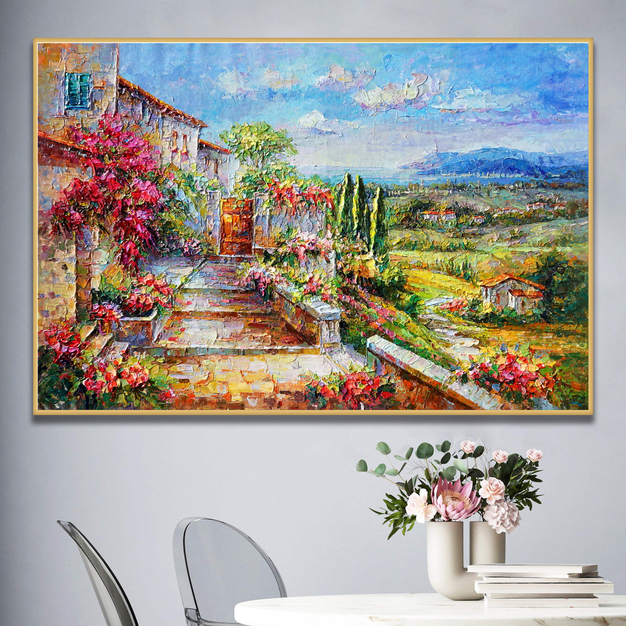 Dipinto a mano Paesaggio Toscano 100x150cm