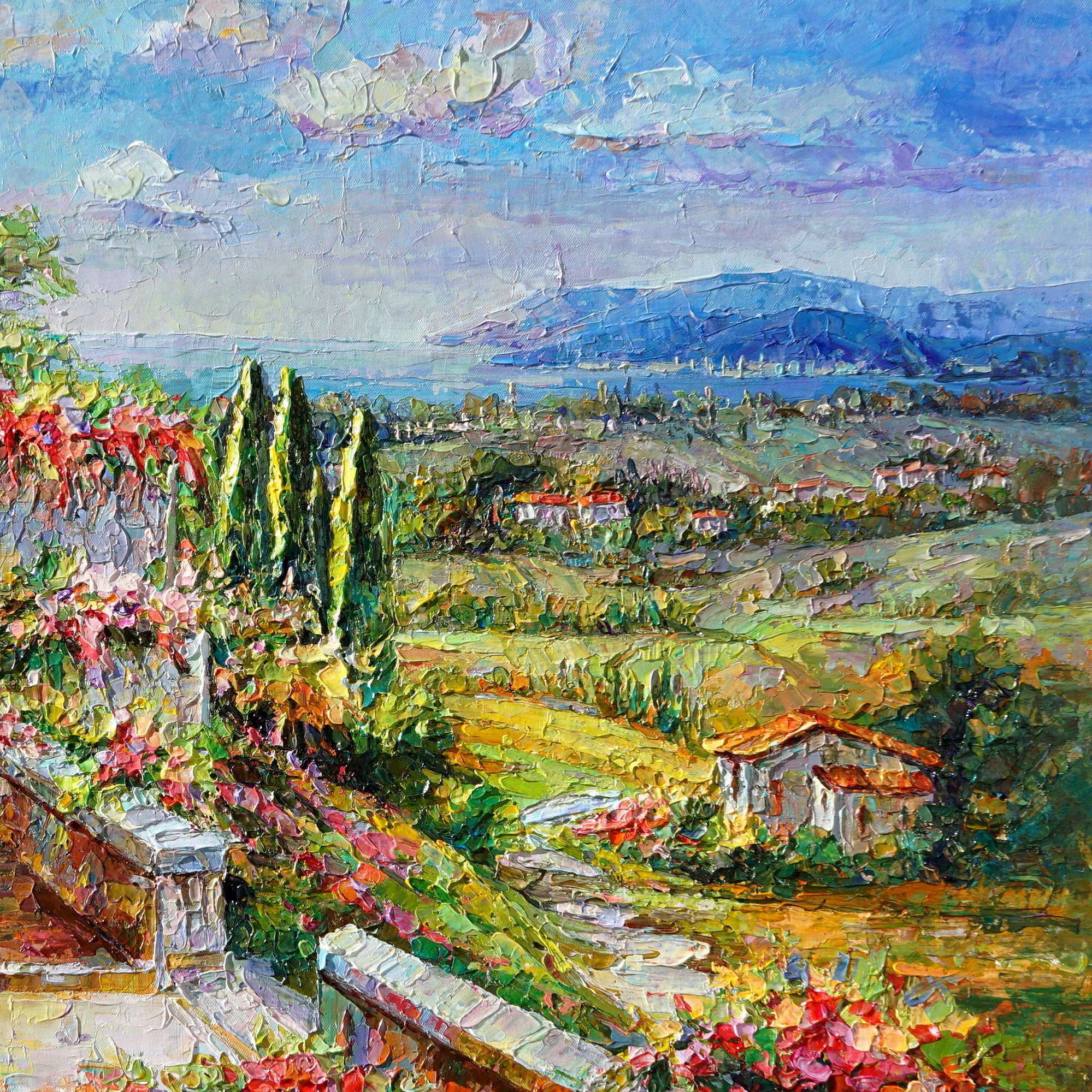 Paysage toscan peint à la main 100x150cm