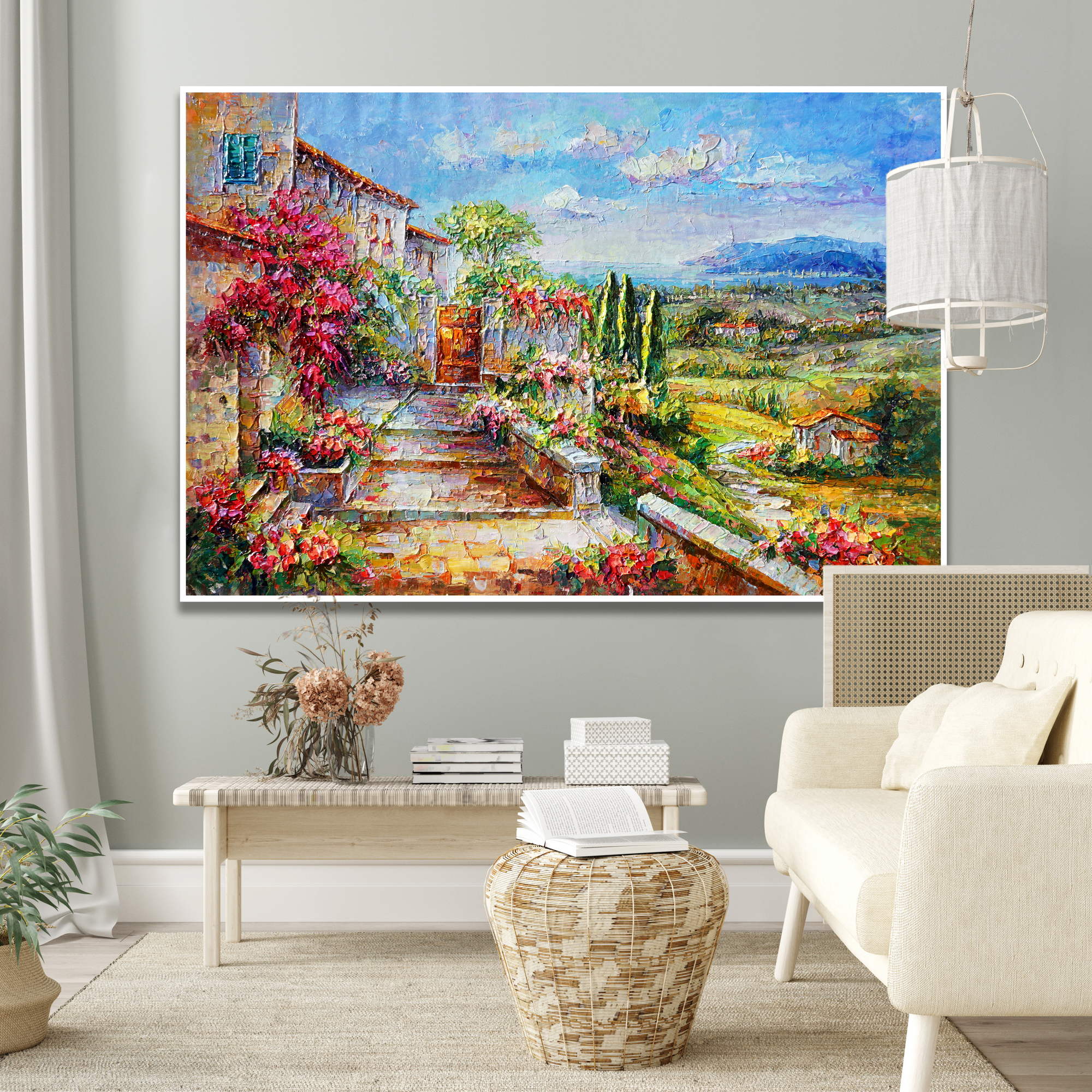 Paysage toscan peint à la main 100x150cm