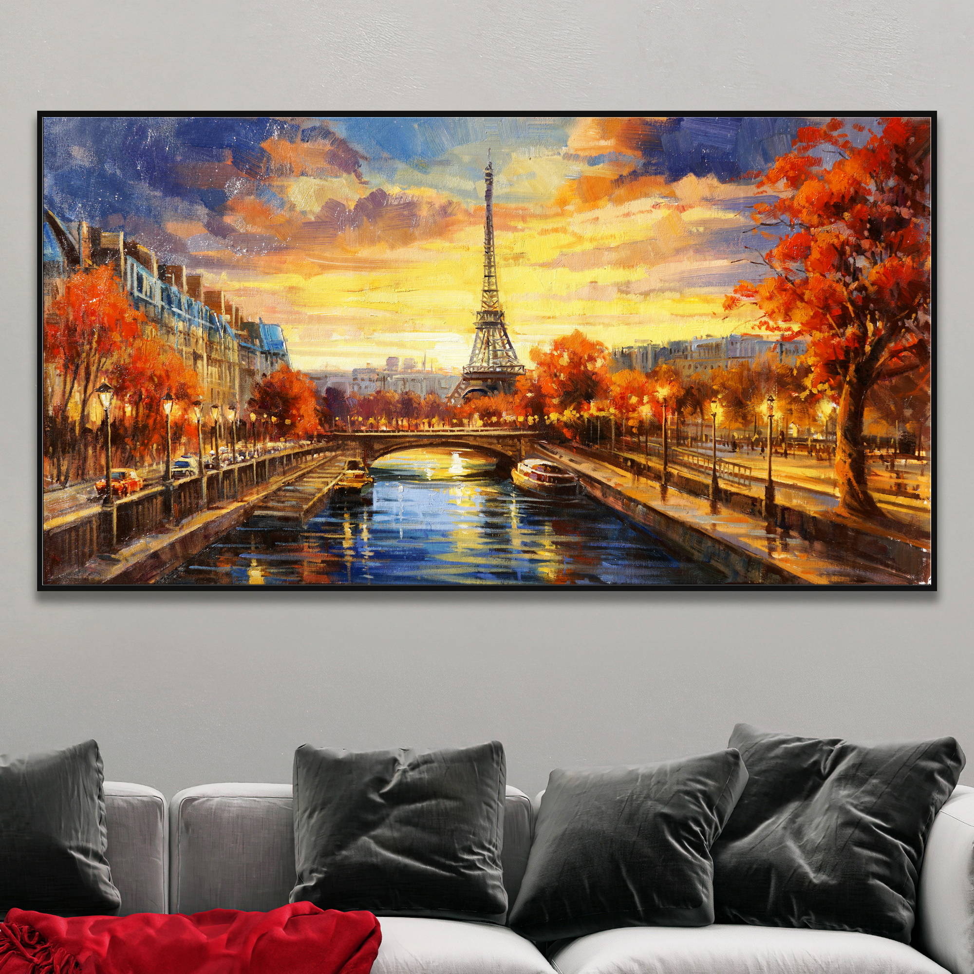 Dipinto di un tramonto a Parigi con Torre Eiffel sullo sfondo