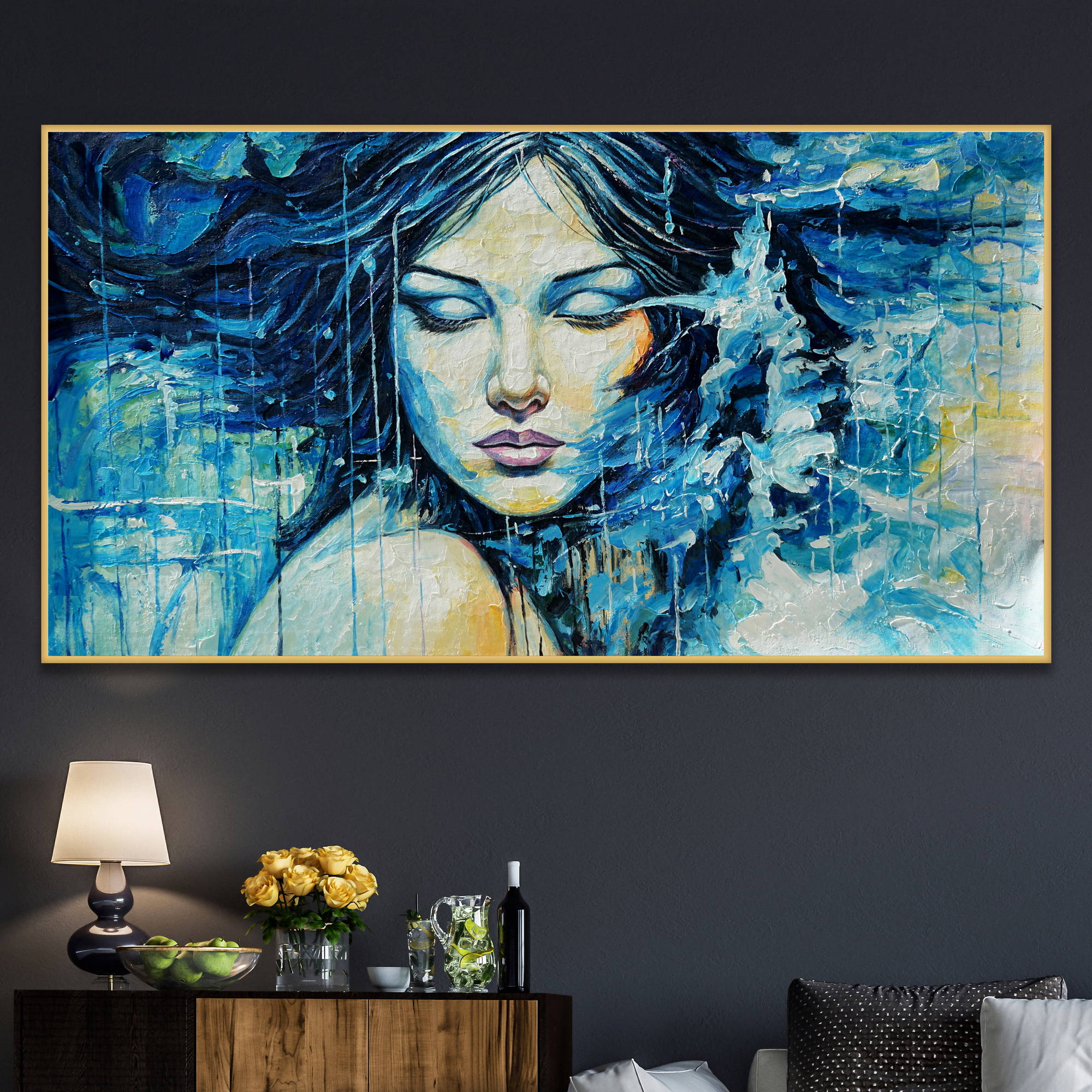 Hand painted Abstract Portrait Woman's Face 60x120cm