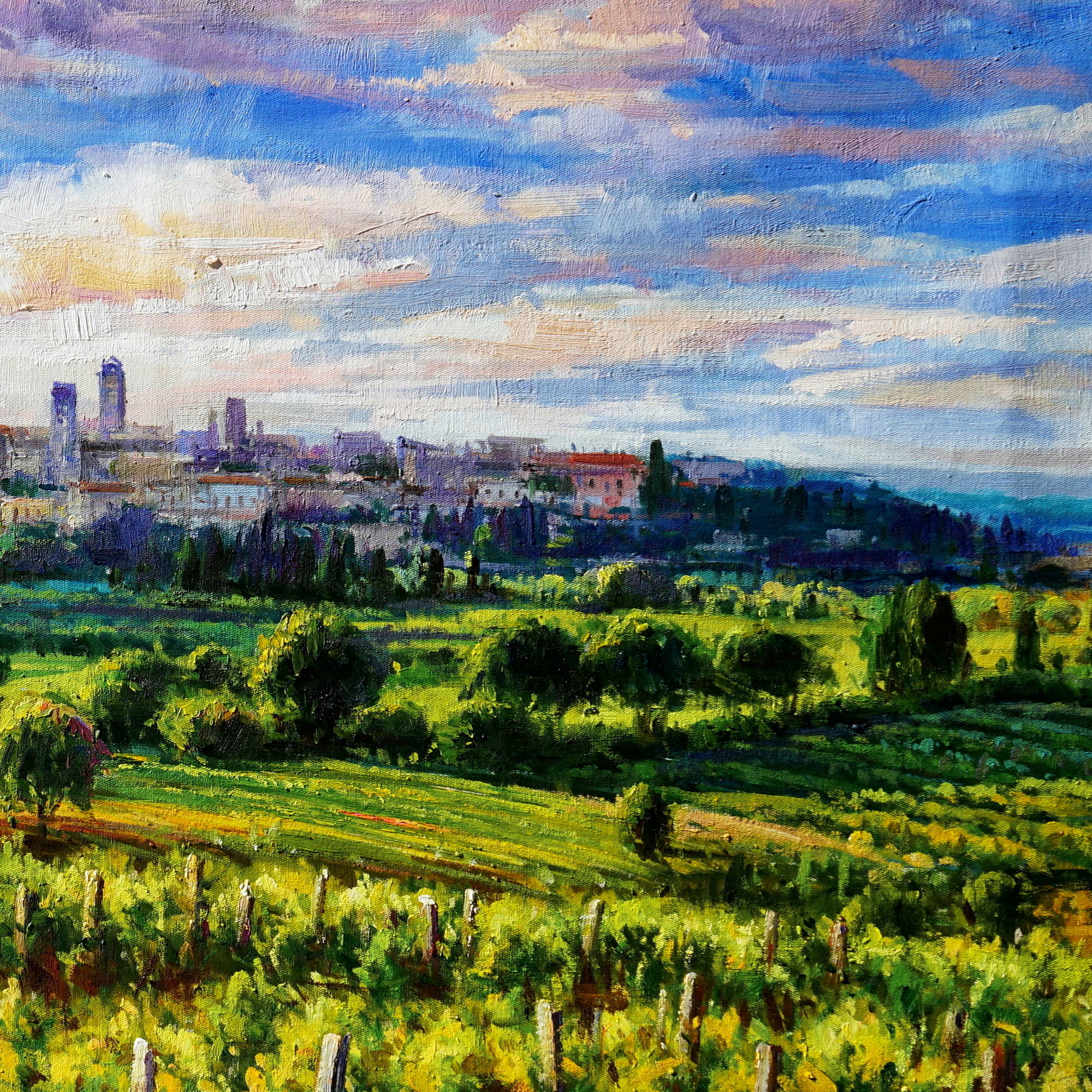 Toscane peinte à la main San Gimignano 75x115cm