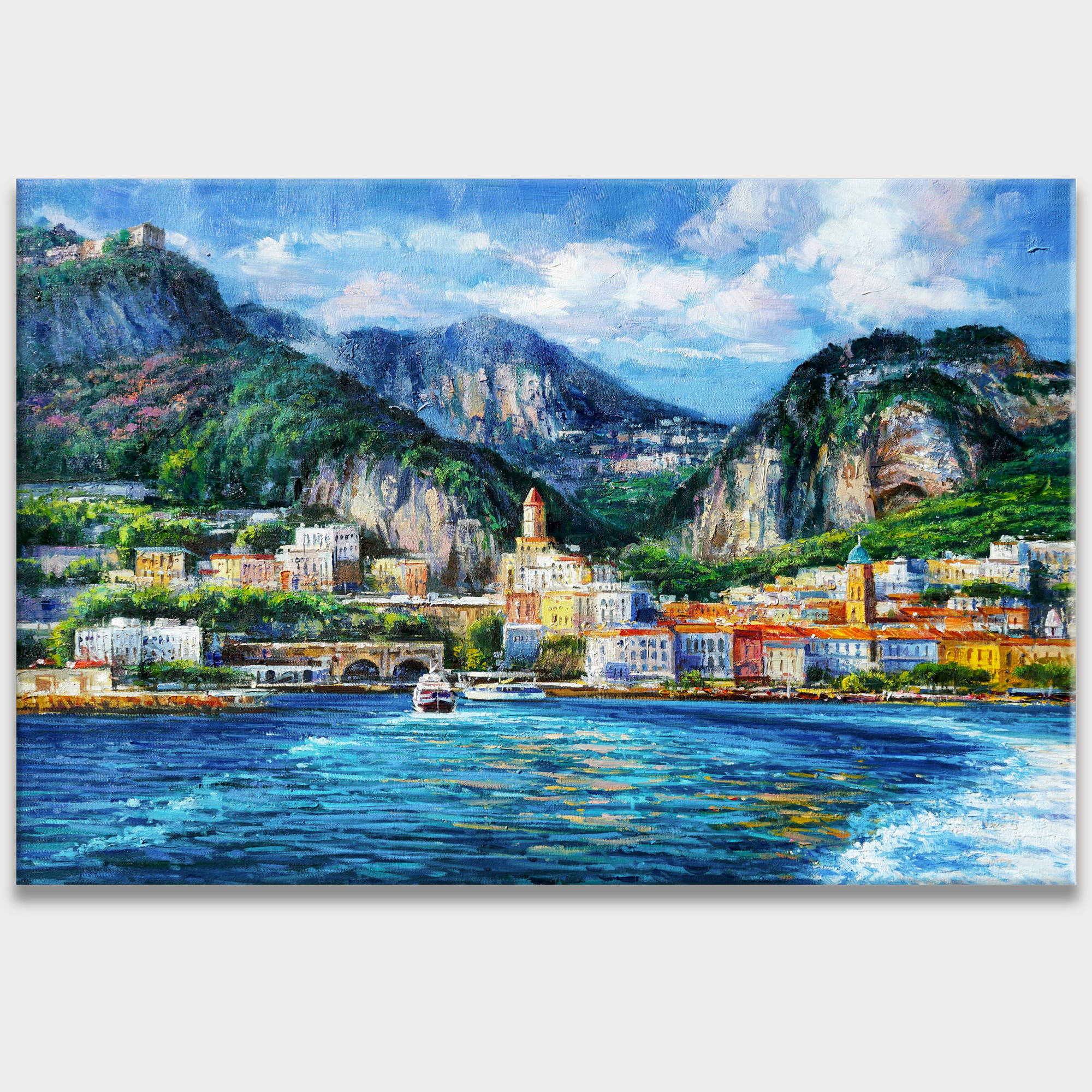 Dipinto a mano Vista di Costiera Amalfitana Amalfi 75x115cm