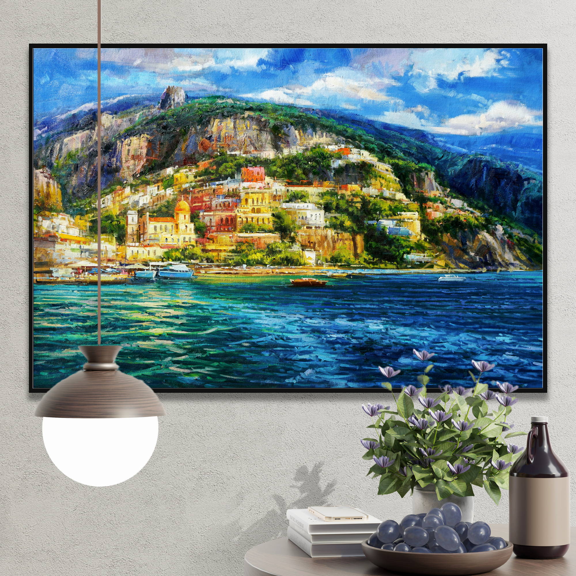 Vue peinte à la main de la côte amalfitaine Amalfi 75x115cm