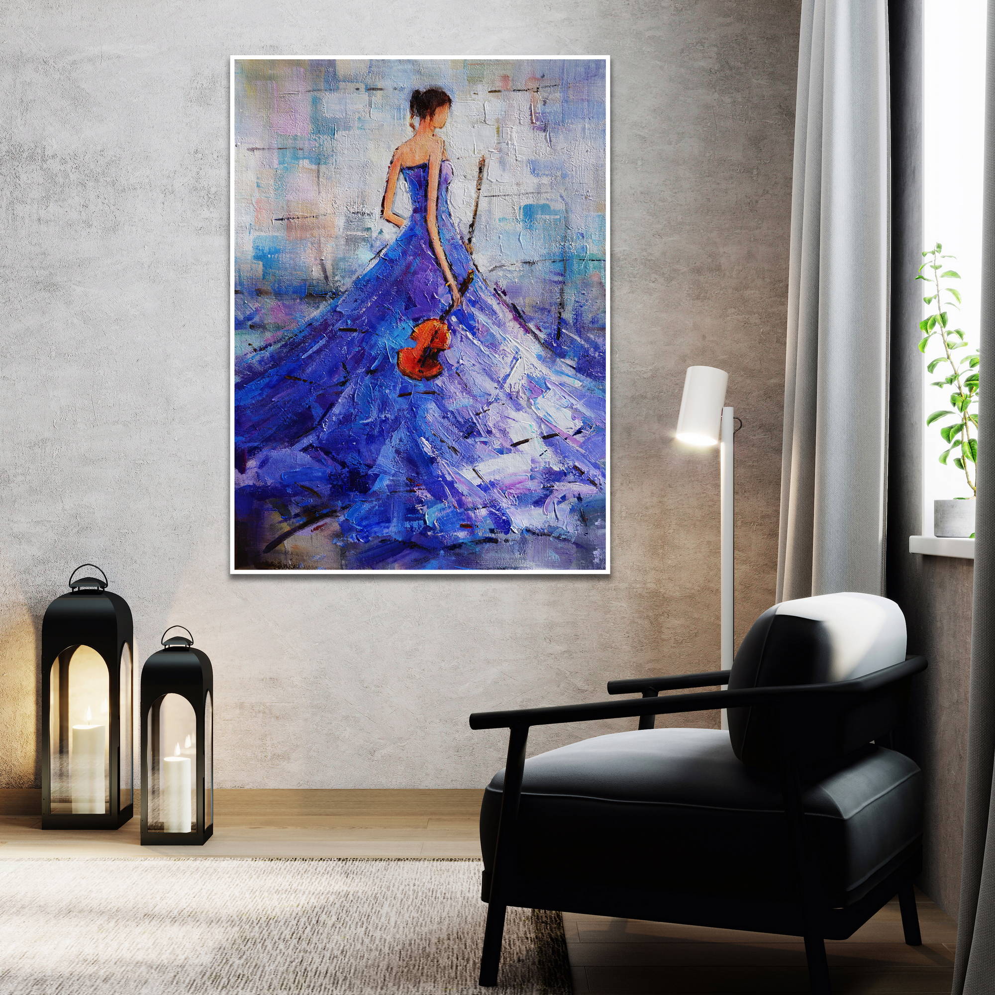 Hand painted Modern Art Lady with violin 80x120cm