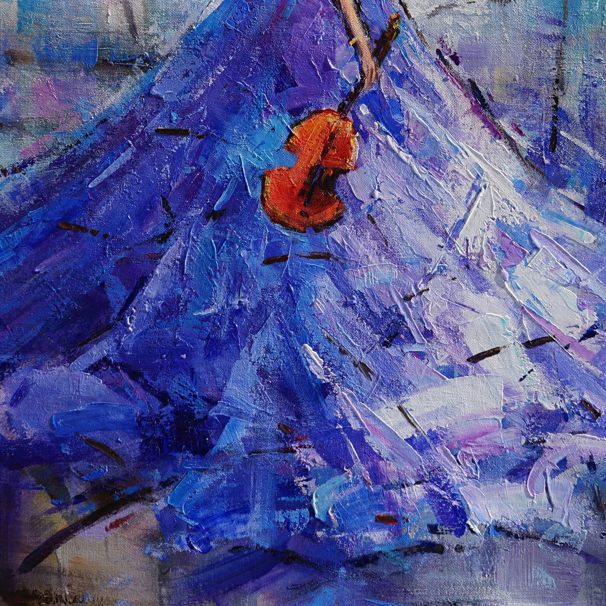 Dipinto a mano Arte Moderna Dama con violino 80x120cm