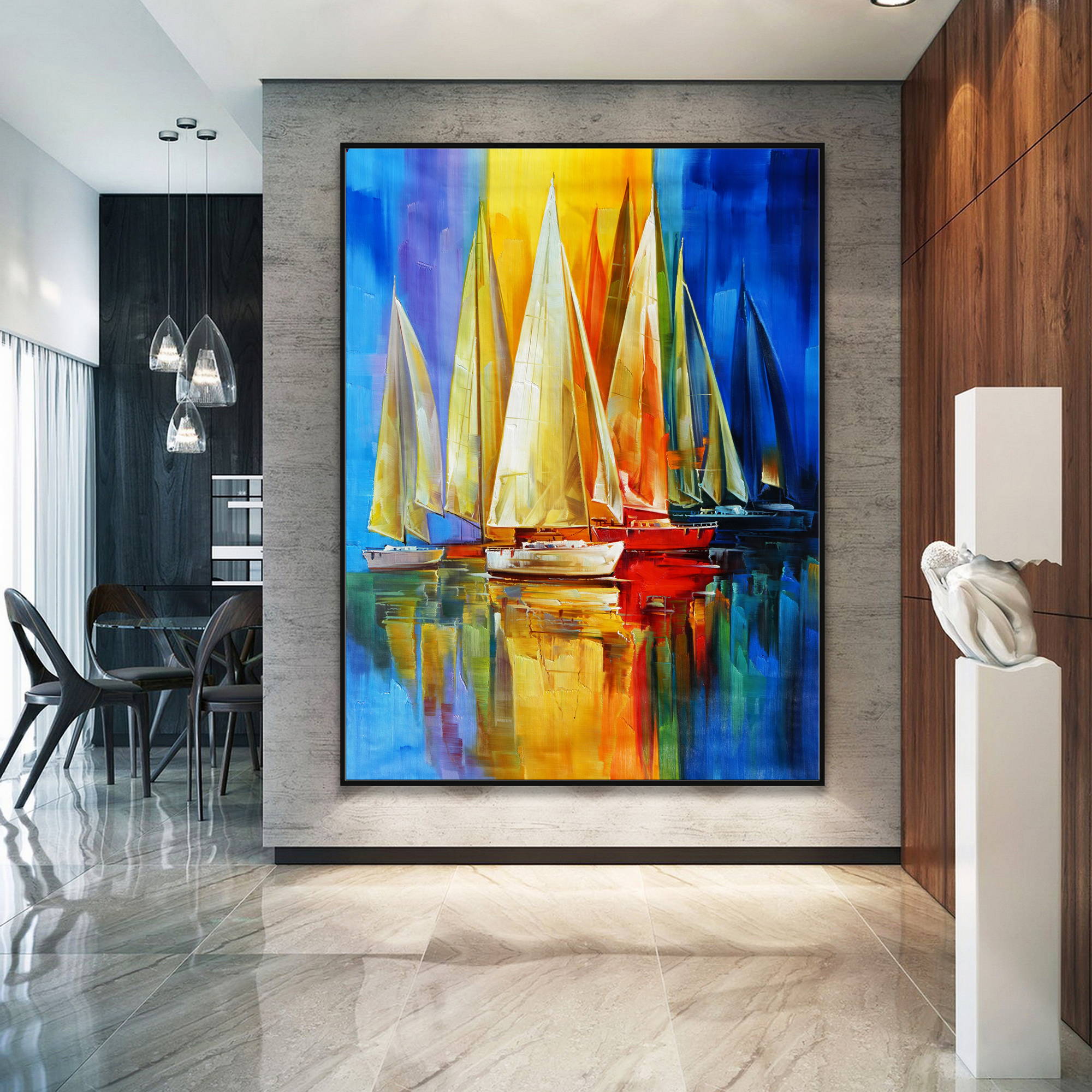 Dipinto a mano Astratto Barche a vela Colori vivaci 150x200cm
