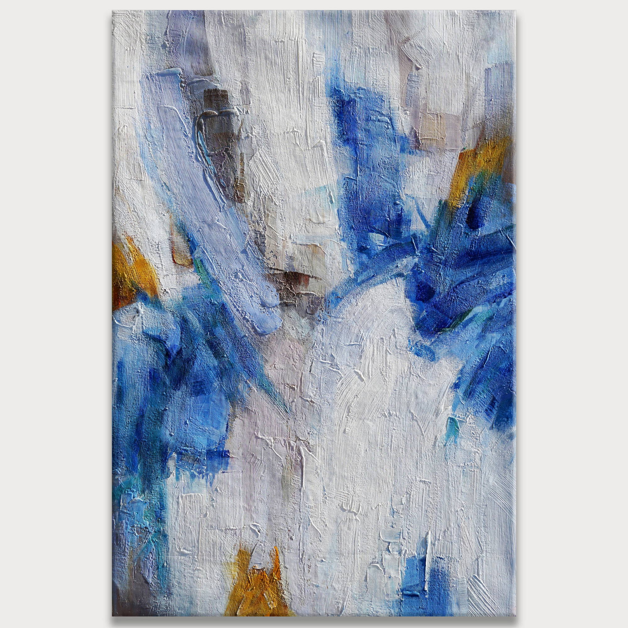 Abstrait peint à la main blanc et bleu 80x120cm
