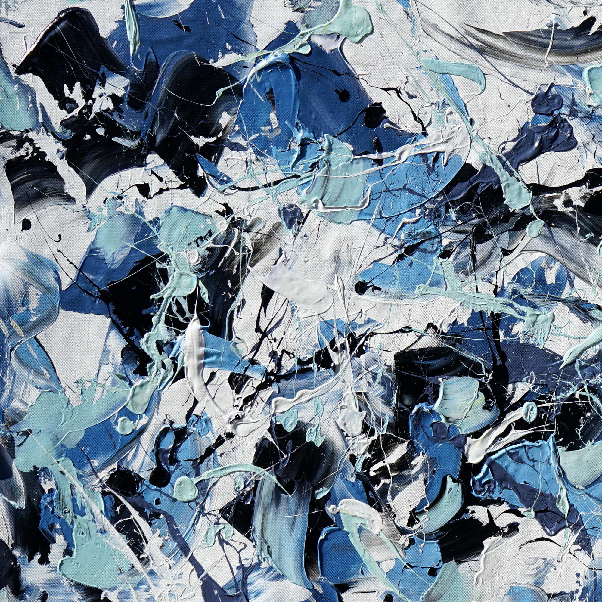 Dipinto a mano Astratto Bianco e Blu materico 75x150cm