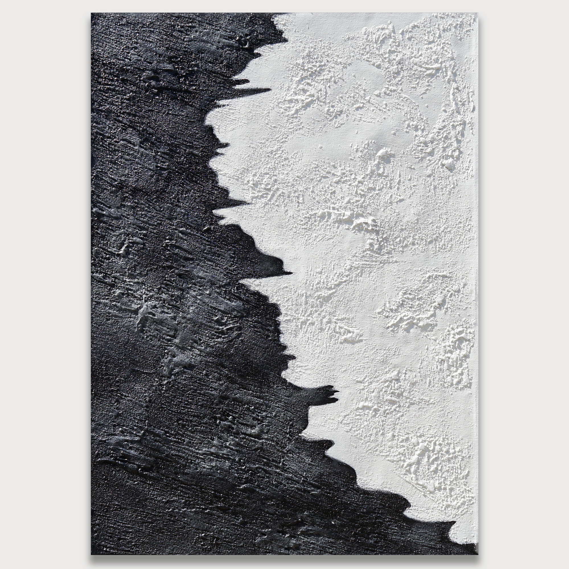 Abstrait peint à la main en noir et blanc 60x80cm