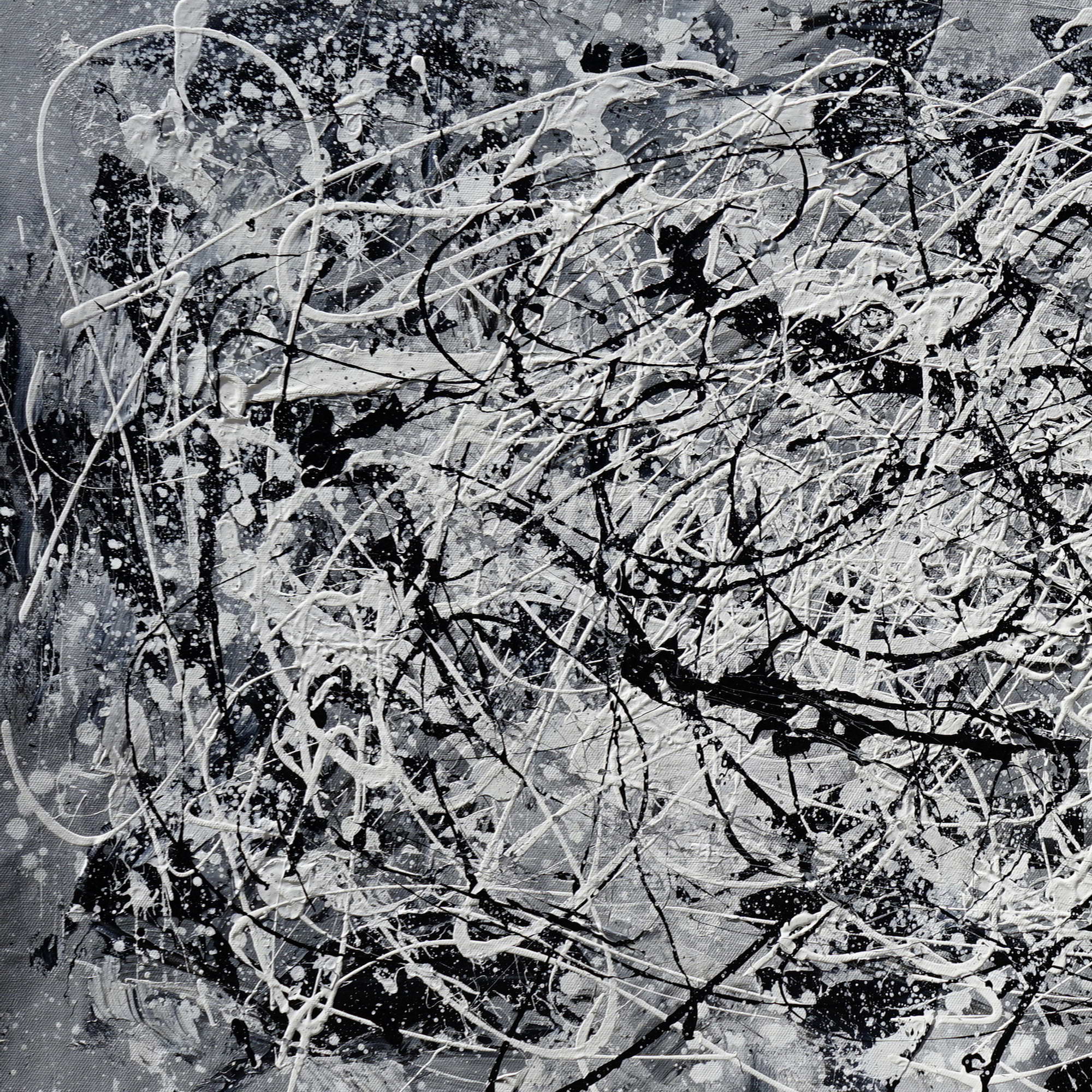Dipinto a mano Astratto Bianco e Nero stile Pollock 75x150cm