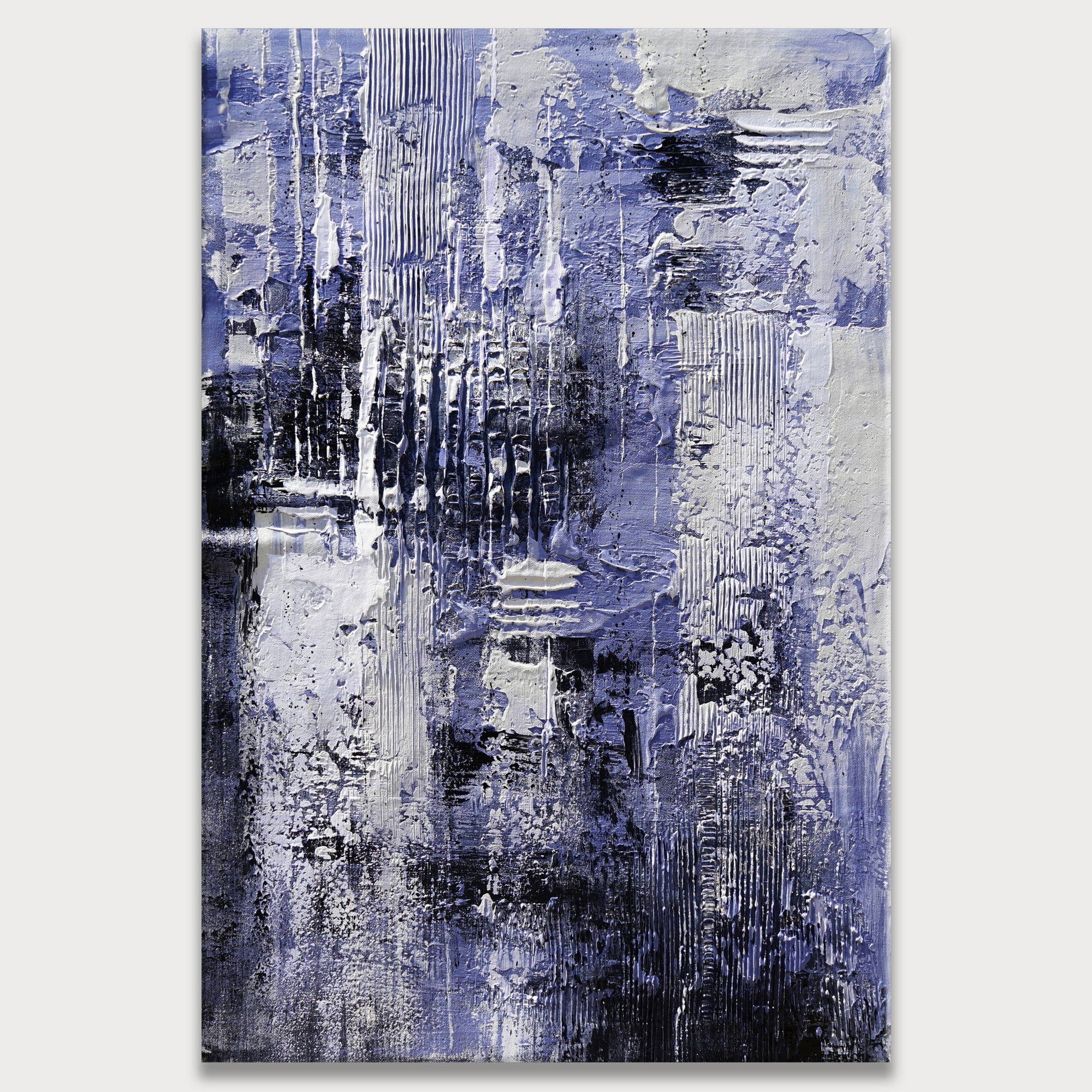 Abstrait peint à la main blanc et violet 80x120cm