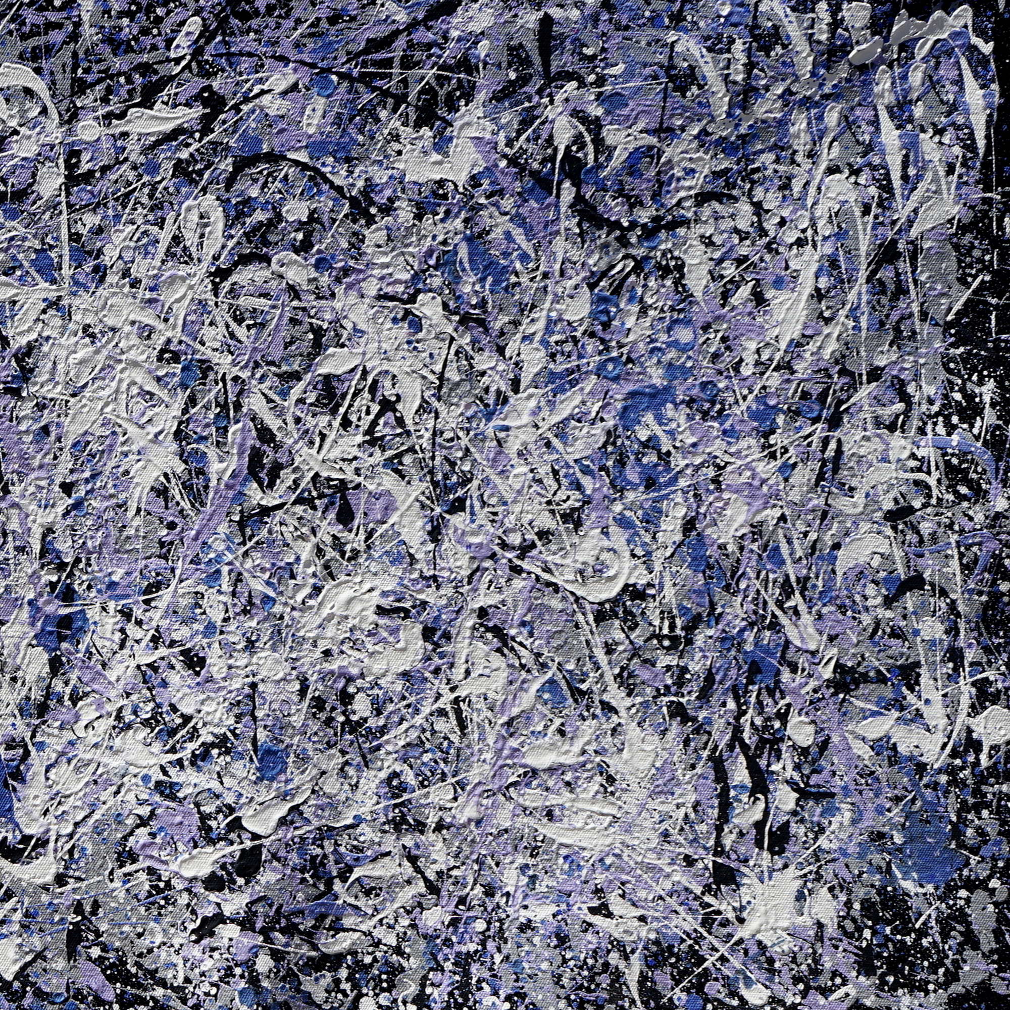 Dipinto a mano Astratto Blu e Bianco stile Pollock 75x150cm
