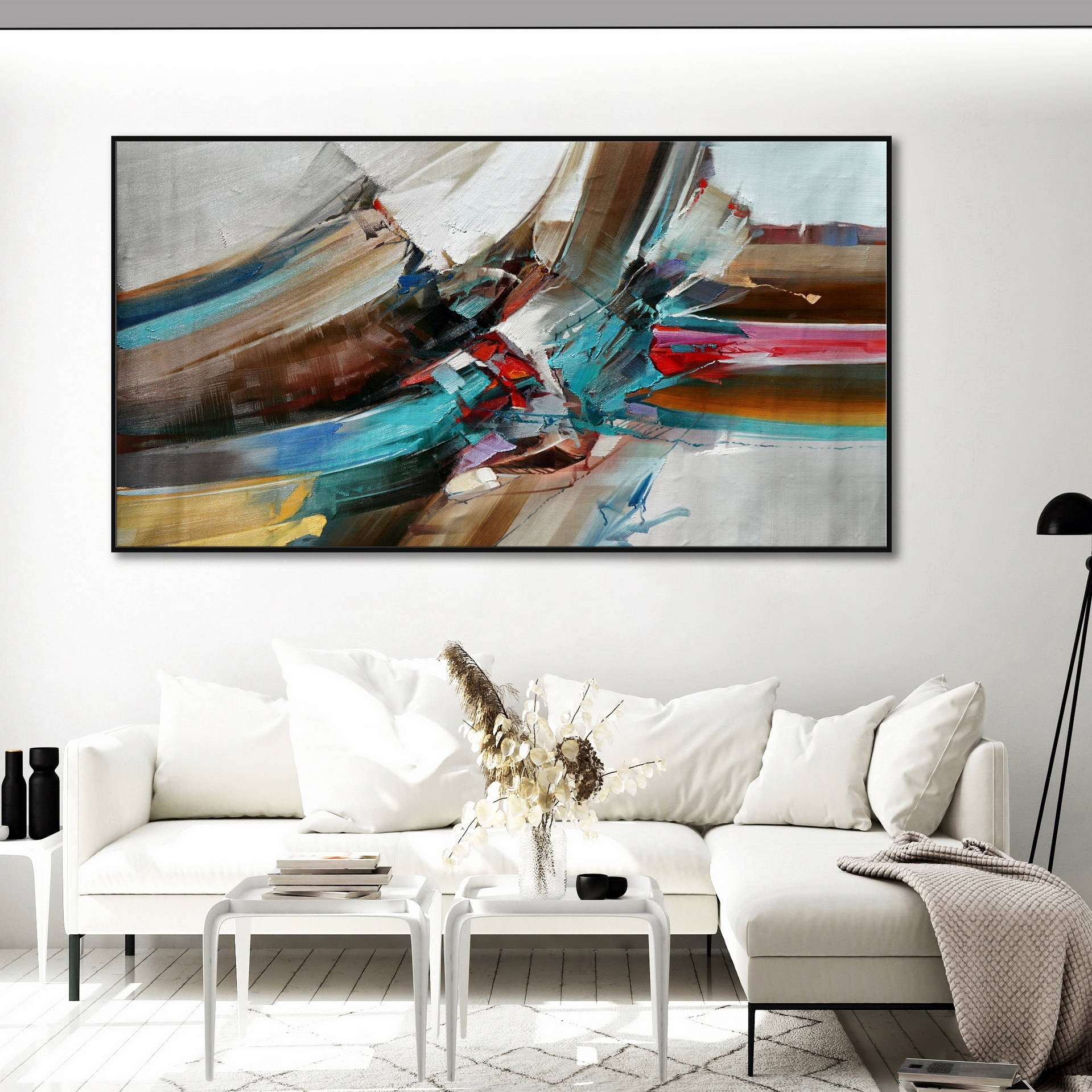 Hand painted Abstract Dynamic Warm colors 90x180cm