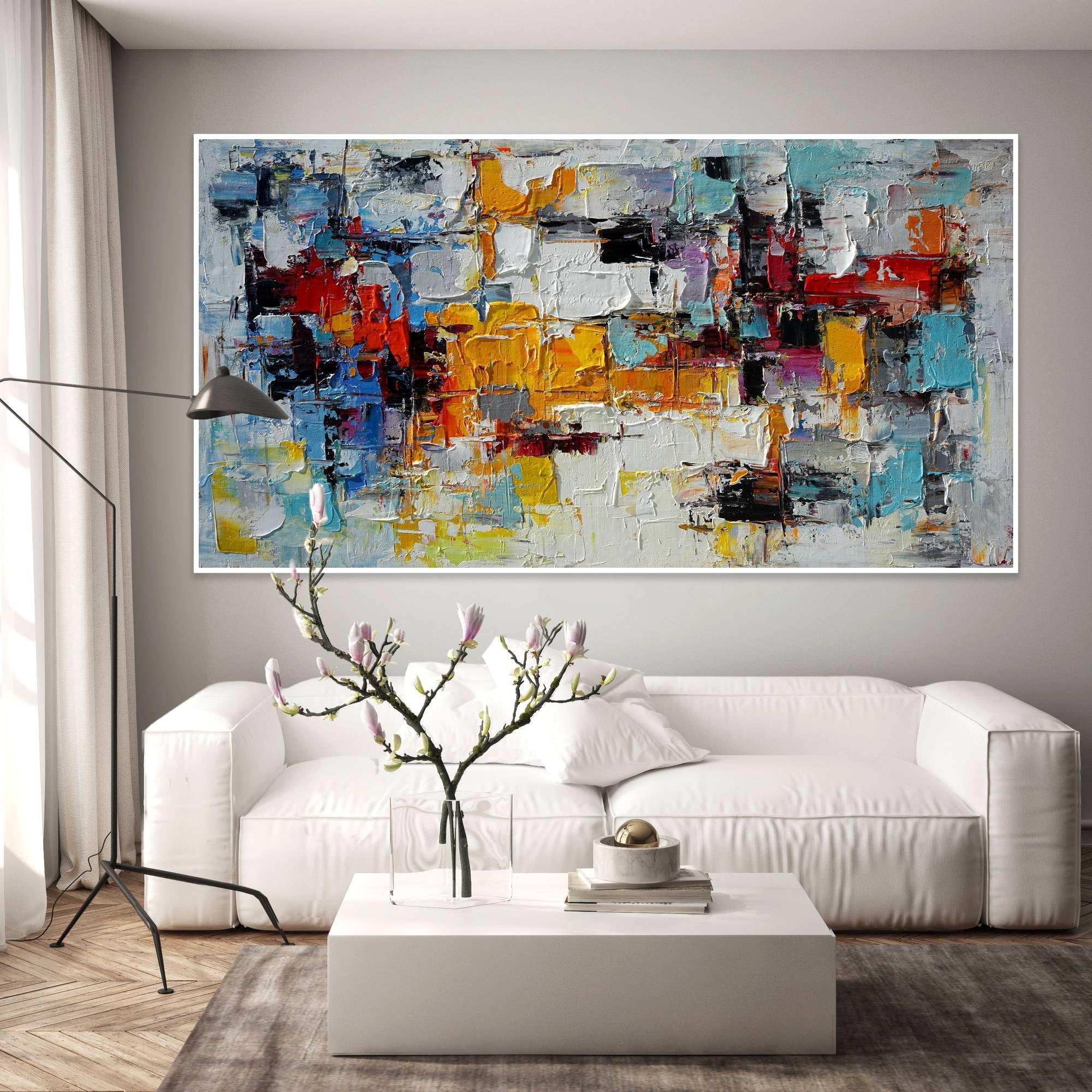 Hand painted Abstract Explosion of colors 90x180cm