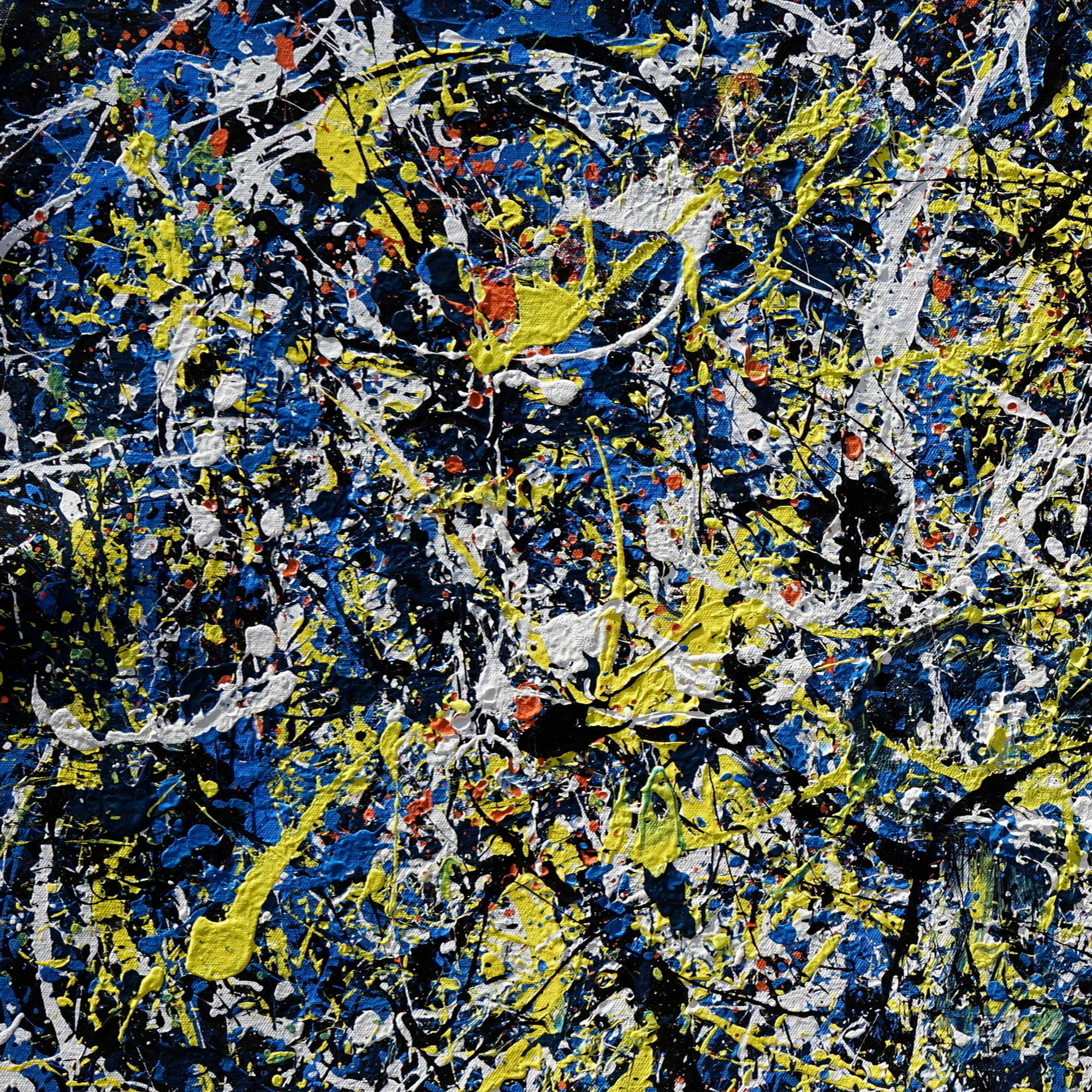 Style Pollock abstrait jaune et bleu peint à la main 75x150cm