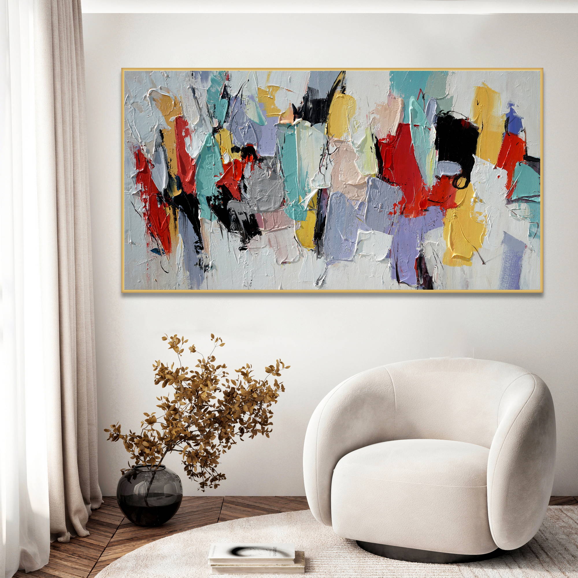 Hand painted Abstract play of colors 90x180cm
