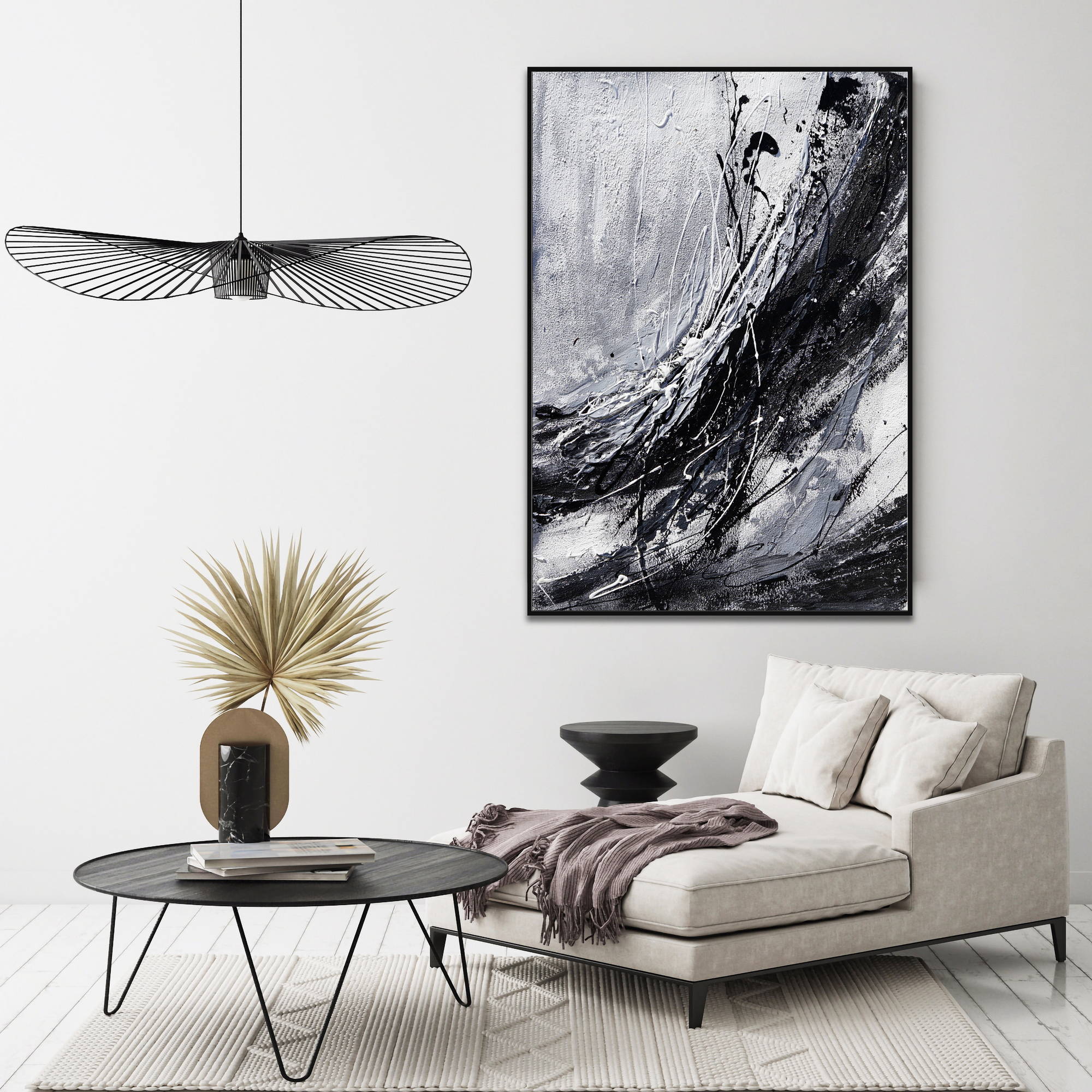 Hand painted Abstract in Black and White 80x120cm
