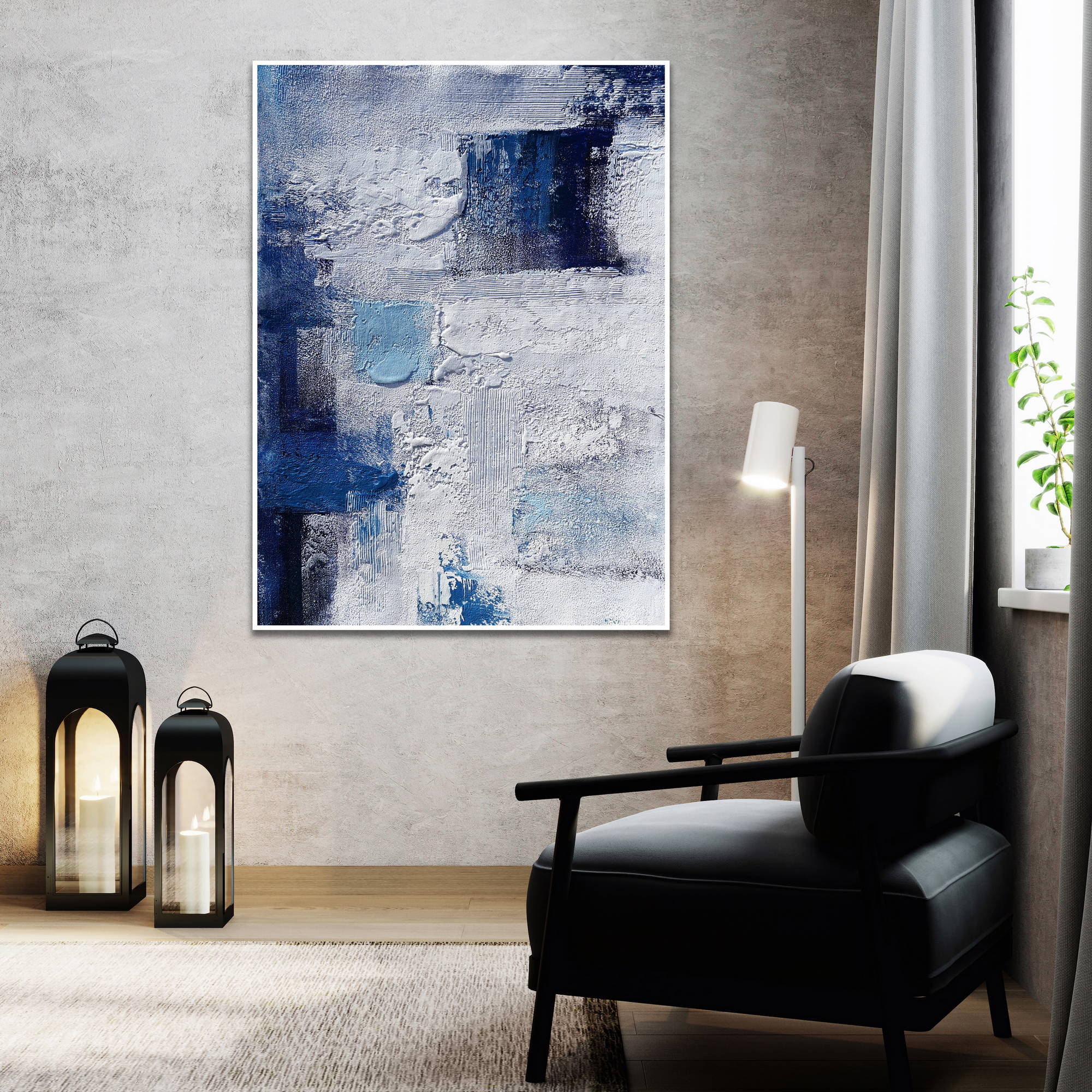 Hand painted Abstract in Blue 80x120cm