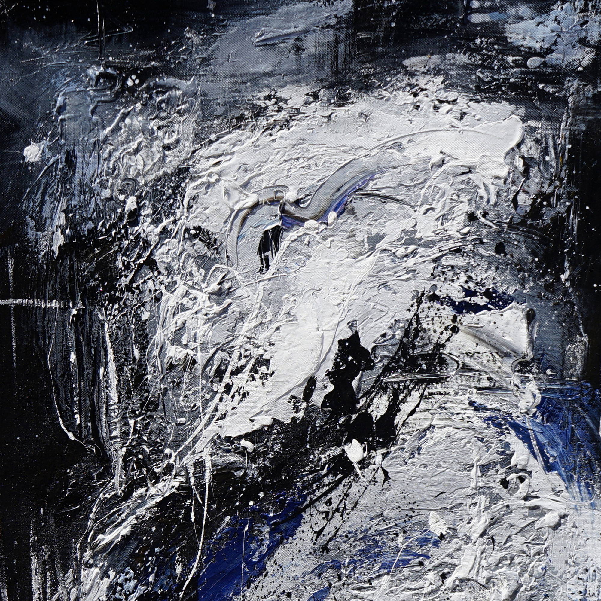 Abstrait peint à la main en bleu et blanc 80x120cm