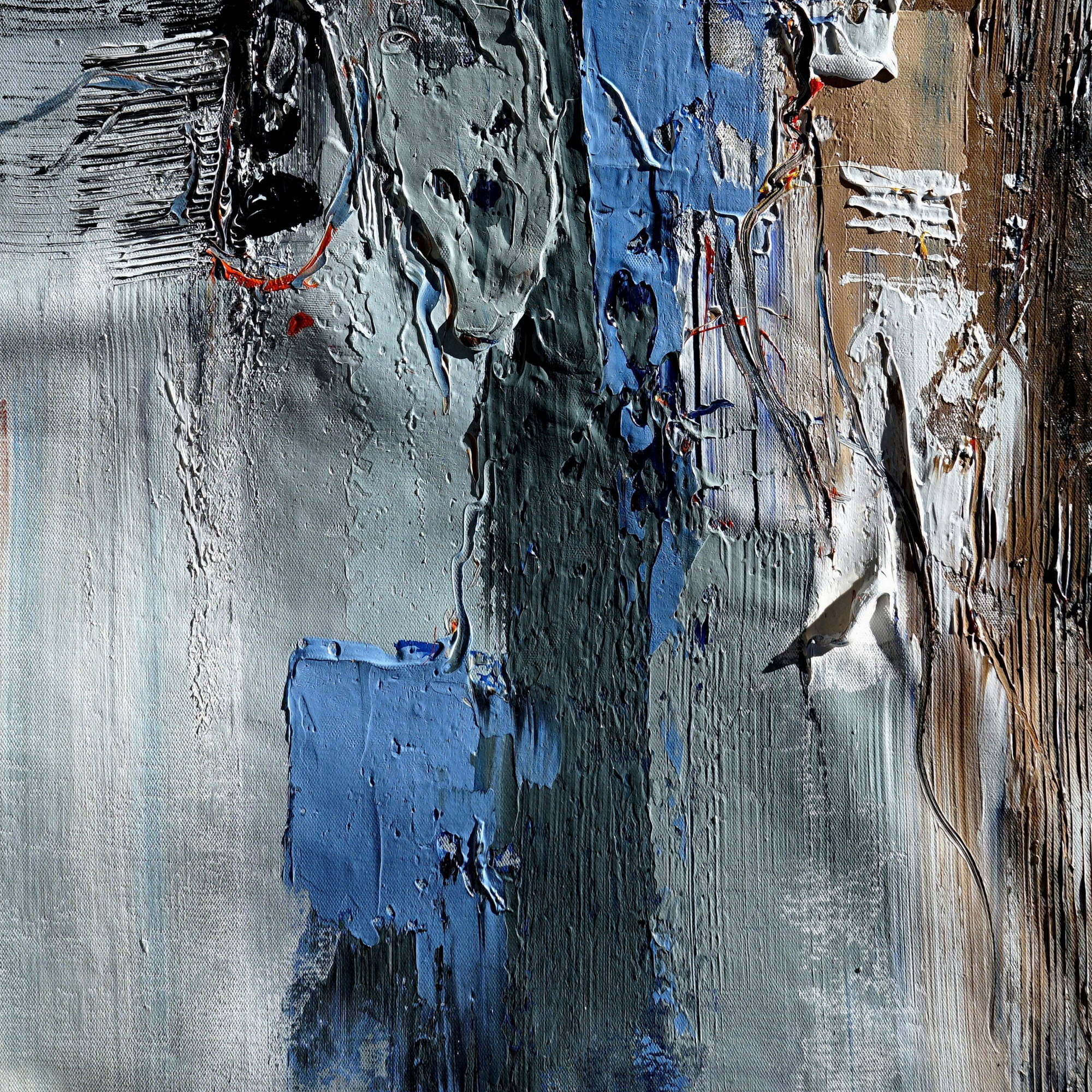 Abstrait peint à la main en bleu et gris 80x120cm