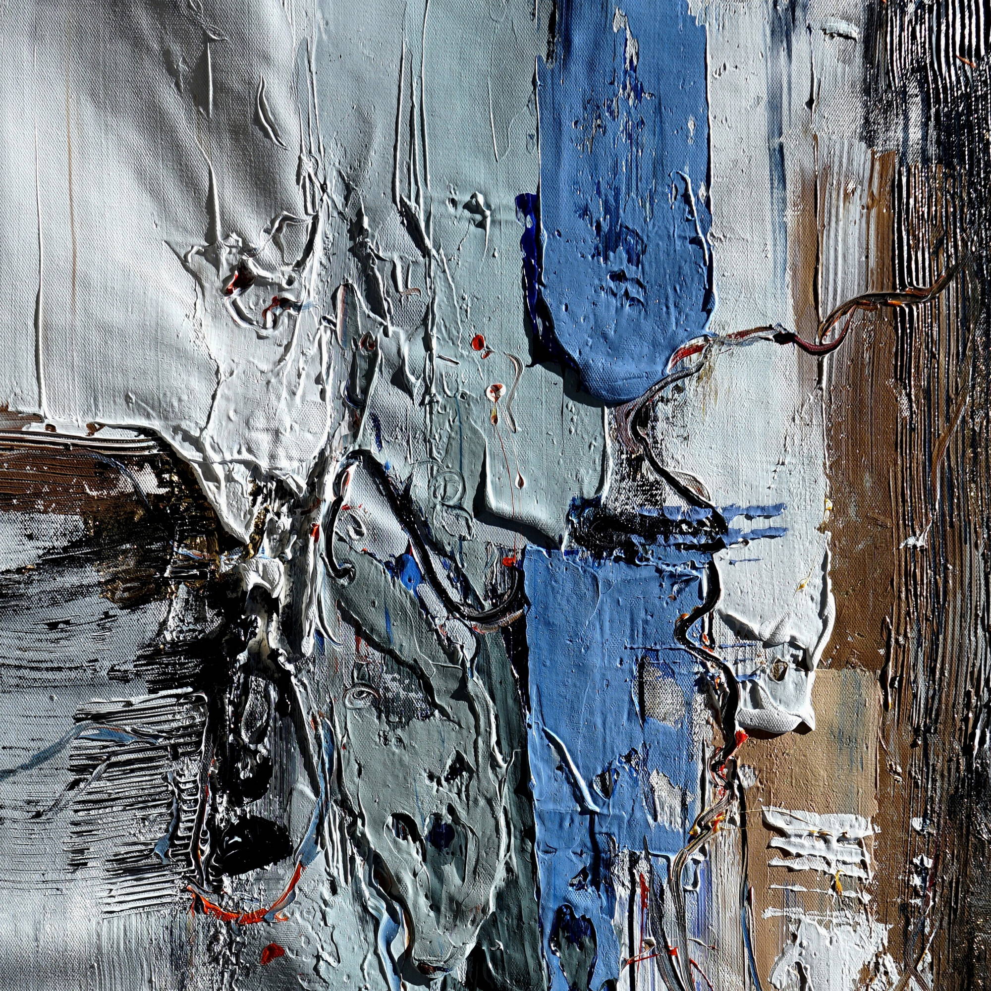 Hand painted Abstract in Blue and Gray 80x120cm