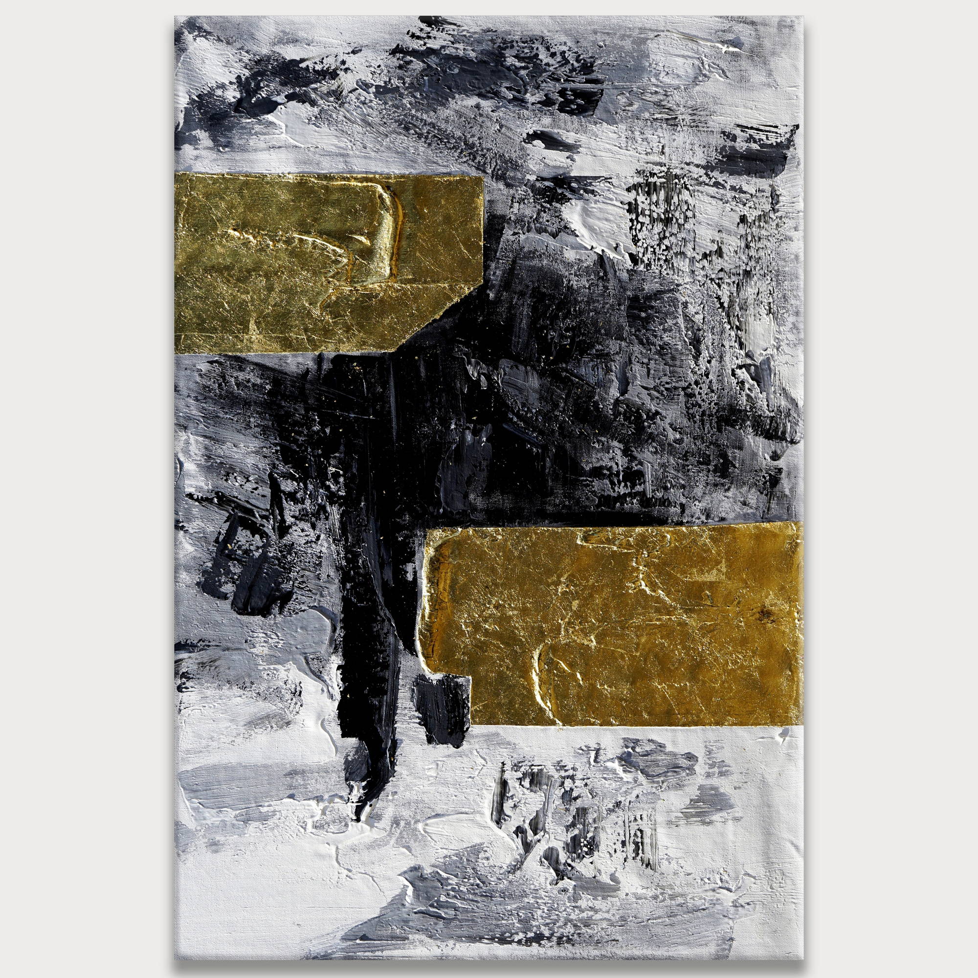 Abstrait peint à la main en noir et or 80x120cm