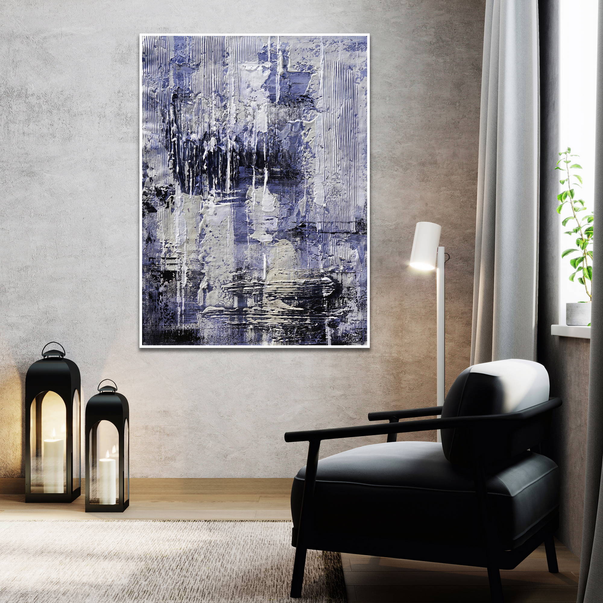 Hand painted Abstract in Purple and White 80x120cm