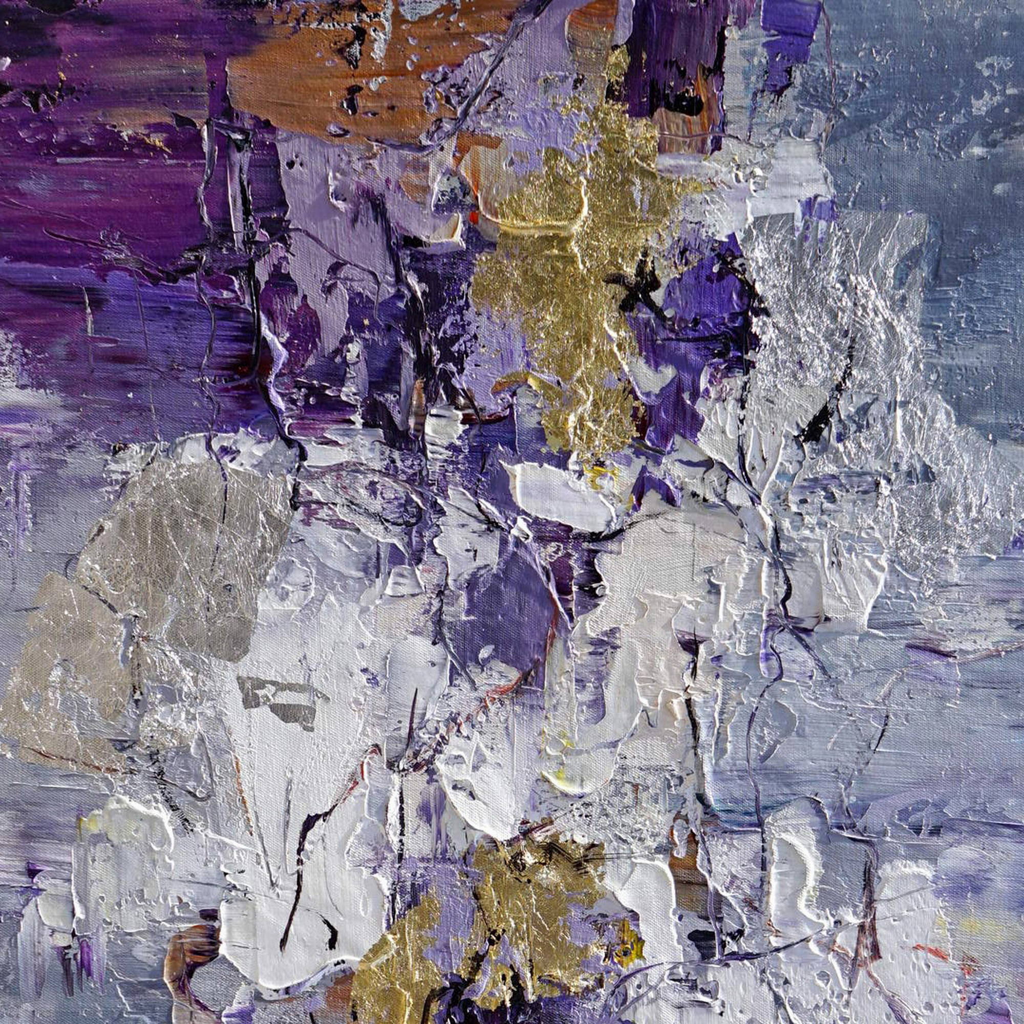 Hand painted Abstract in Purple and Gold 80x120cm