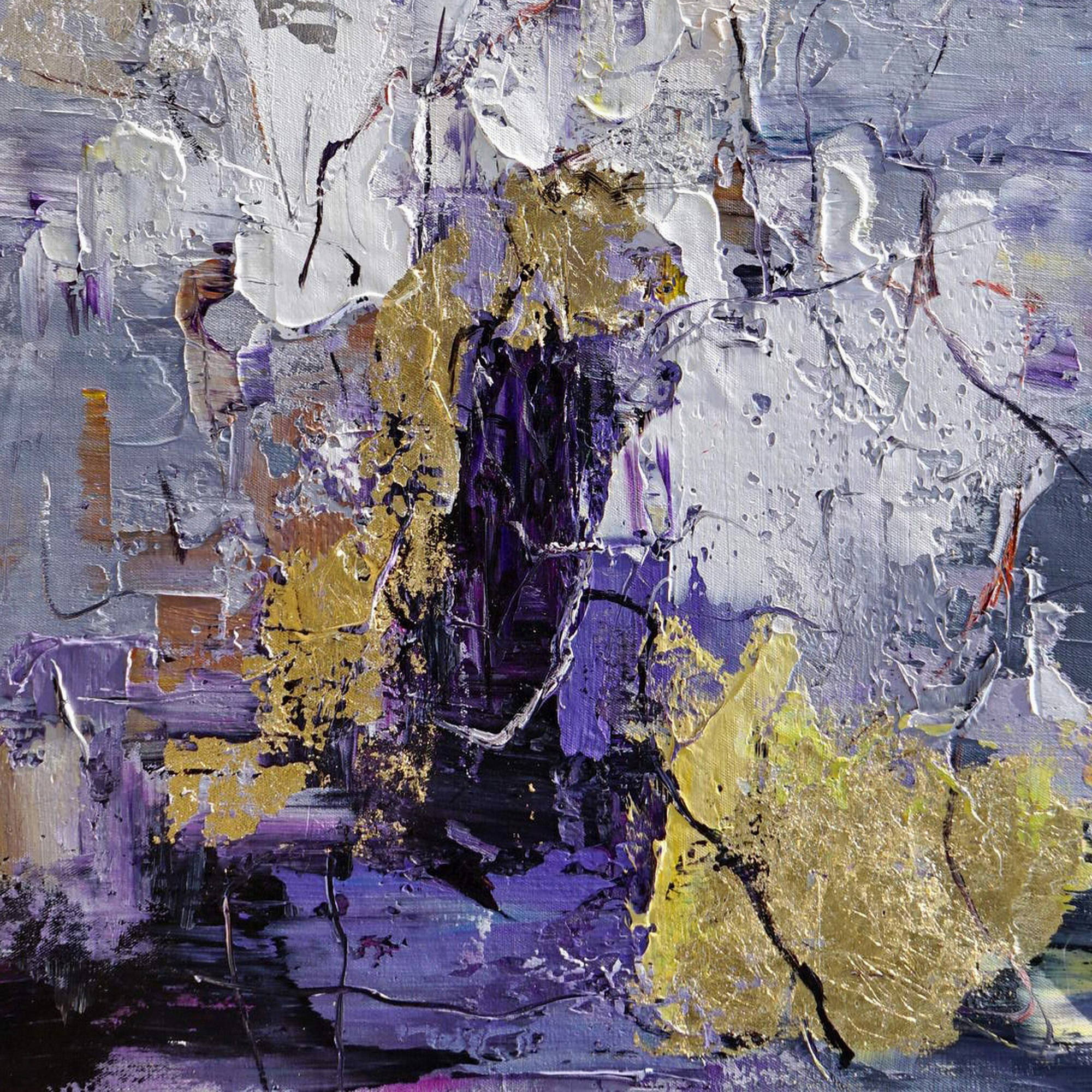 Abstrait peint à la main en violet et or 80x120cm