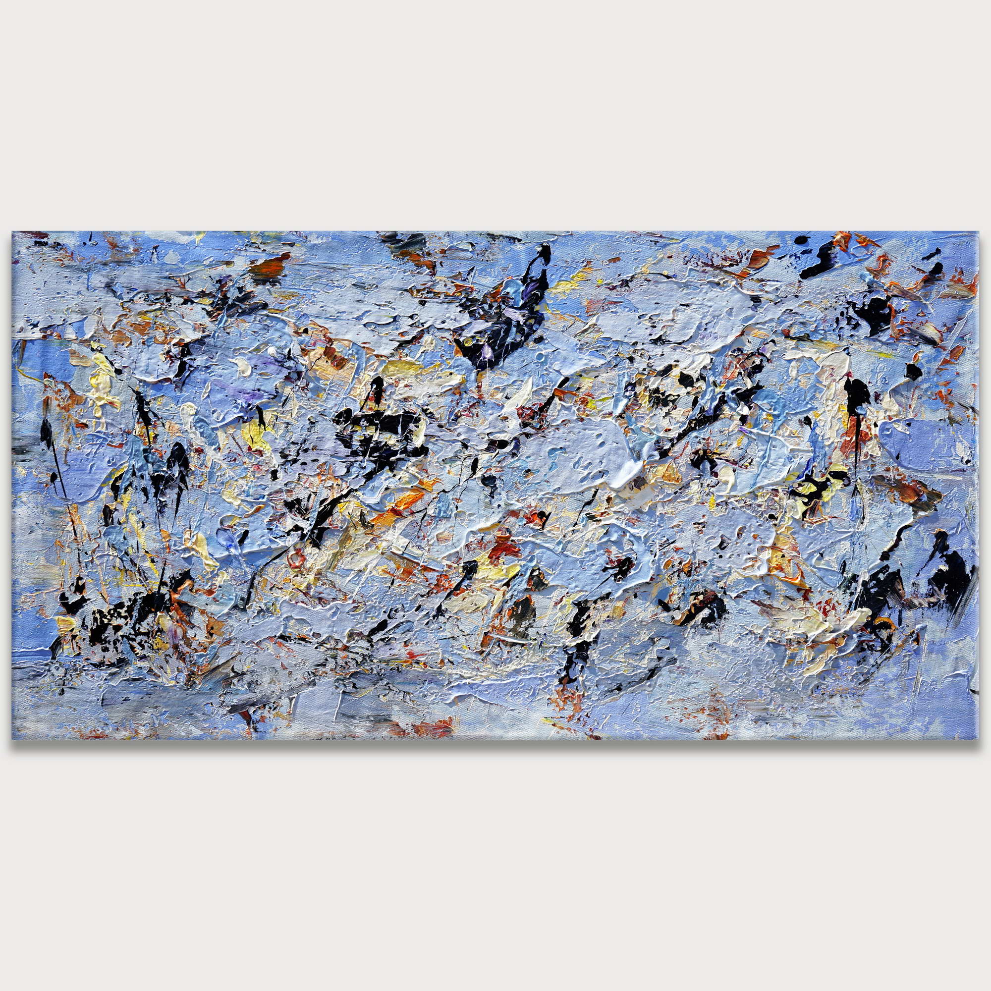 Style Pollock abstrait lilas peint à la main 75x150cm