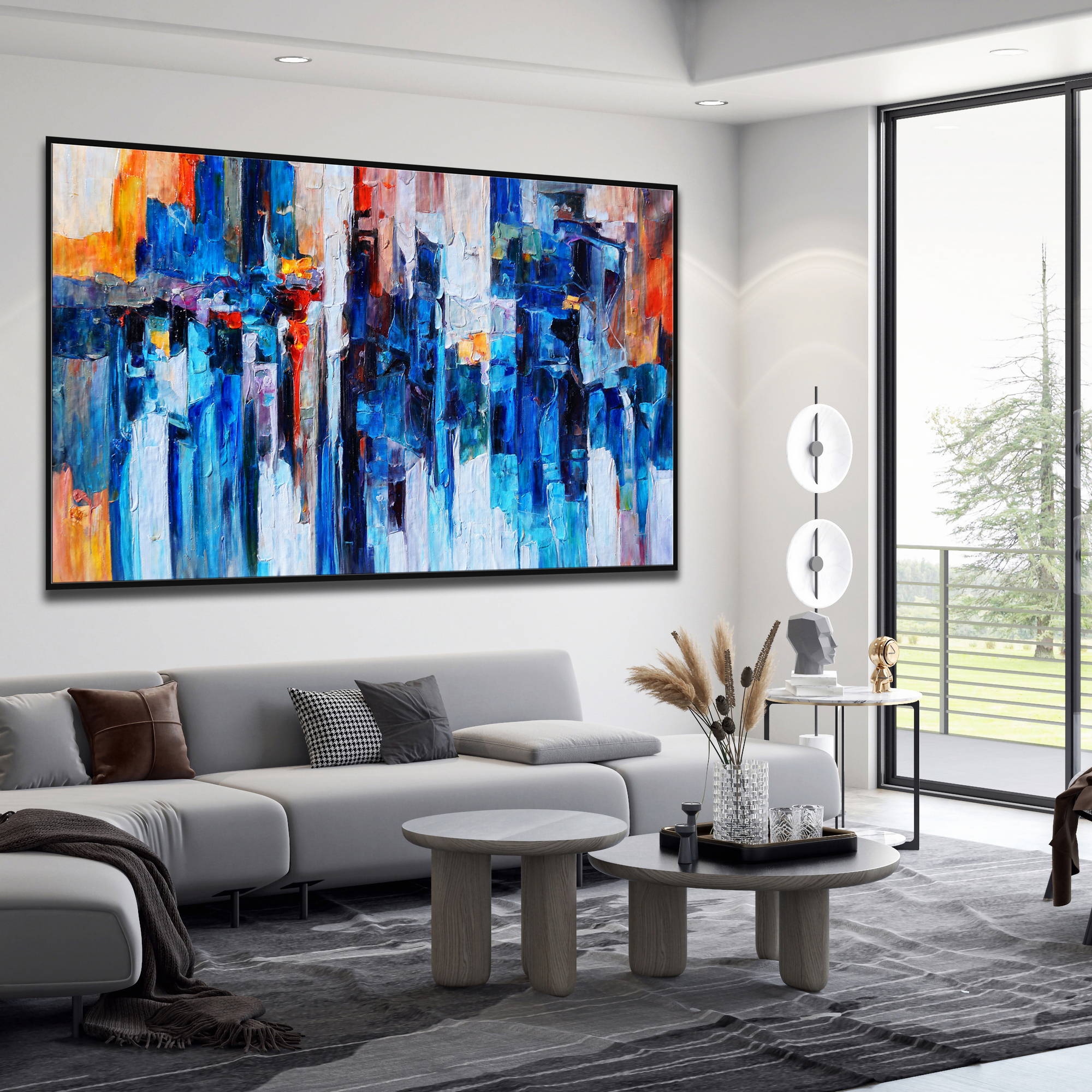 Hand painted Abstract Vertical lines 120x200cm