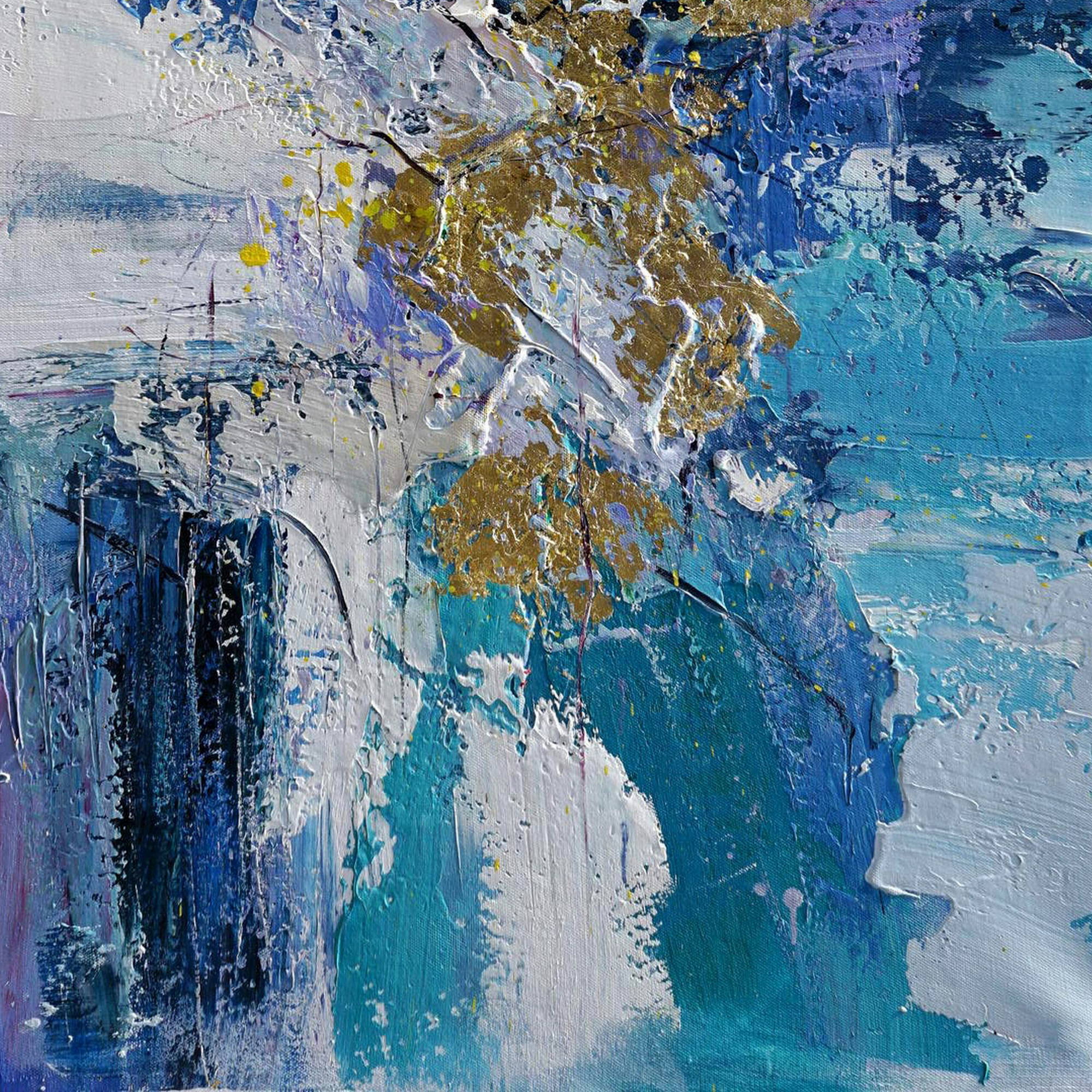Hand painted Abstract Material Blue and Gold 80x120cm