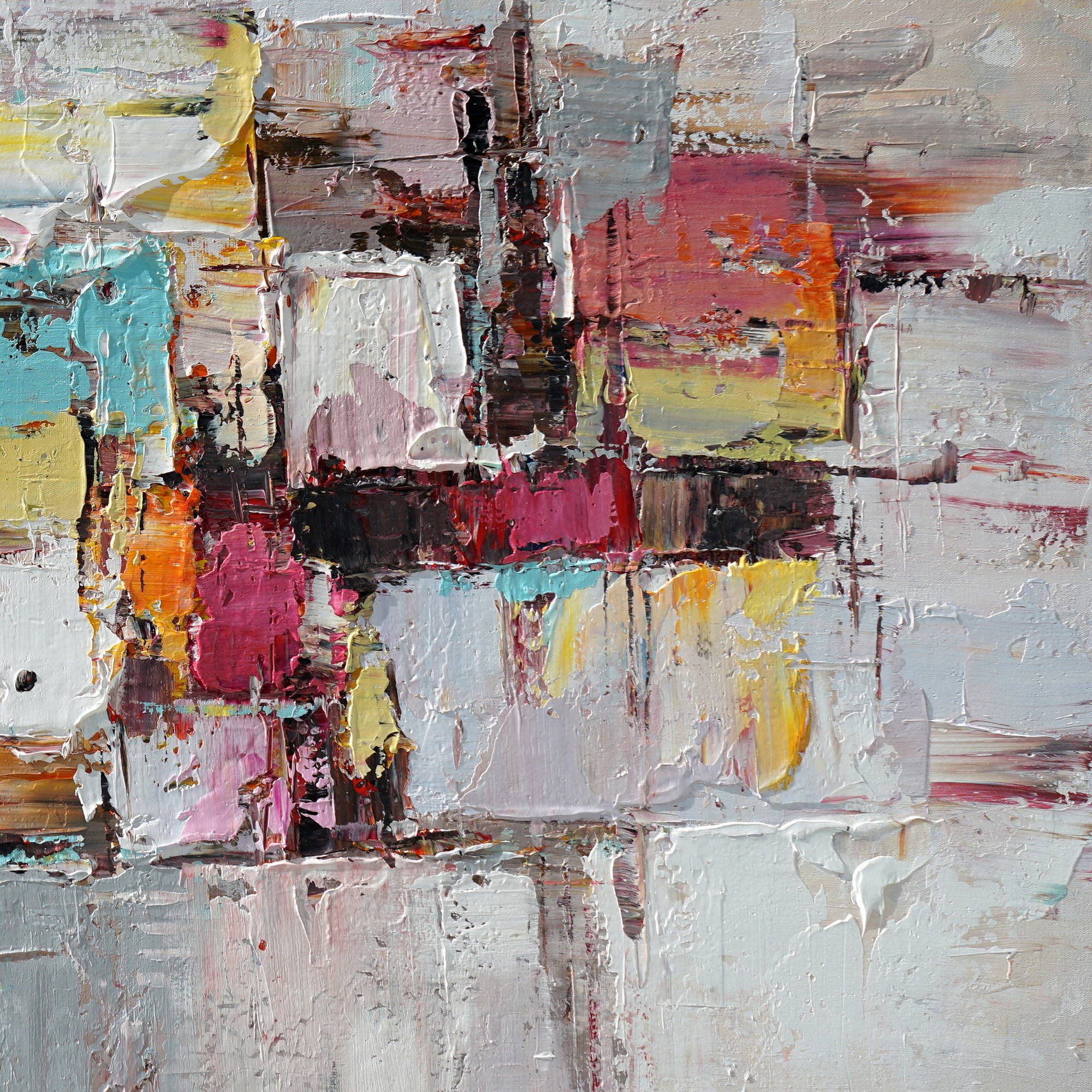Hand painted Abstract Material Turquoise Pink Yellow 90x180cm