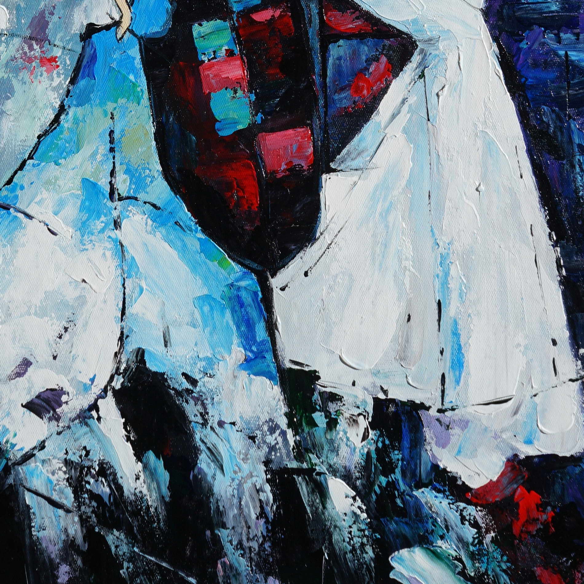 Musiciens abstraits peints à la main en robe blanche 50x70cm
