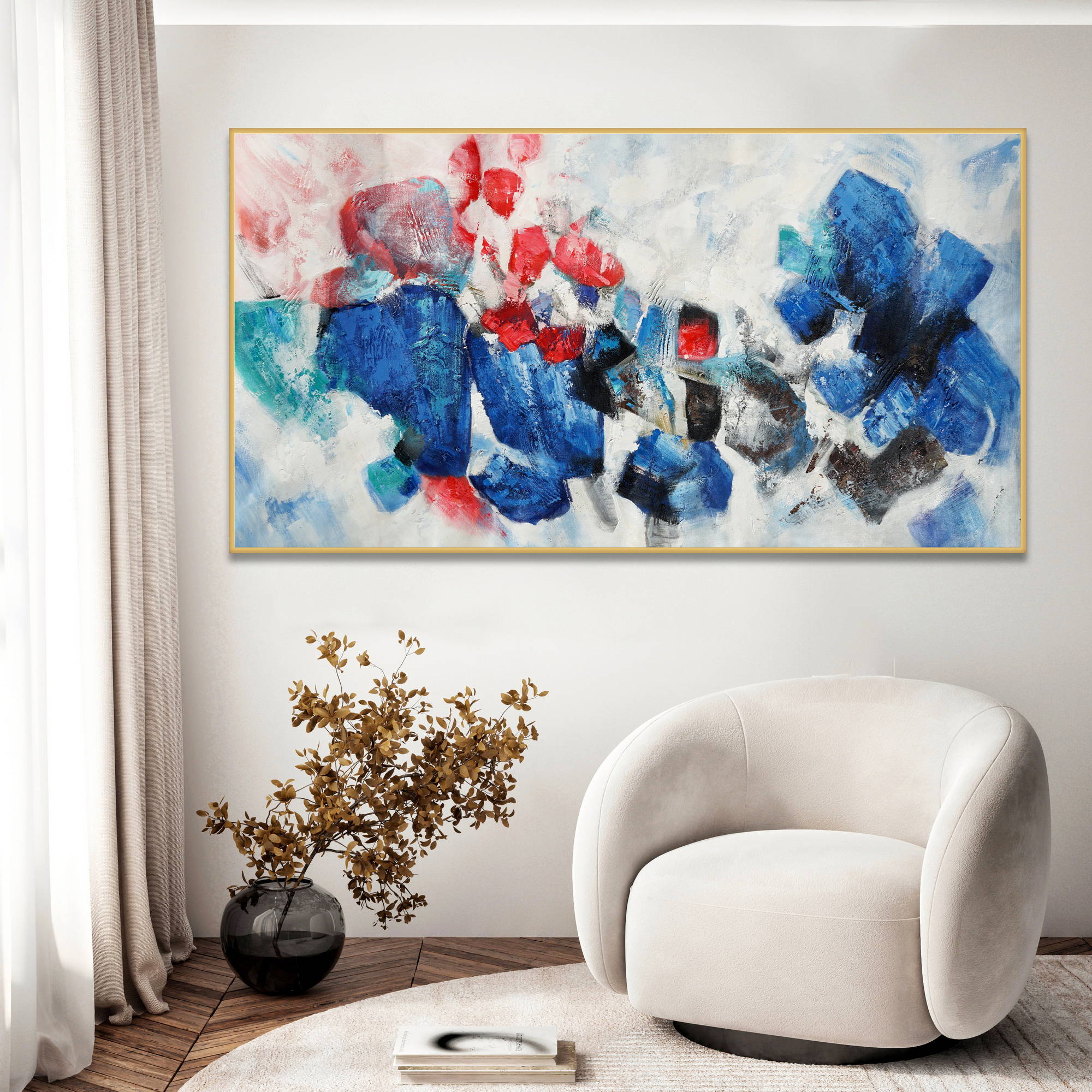 Nuages ​​de couleurs abstraits peints à la main 90x180cm