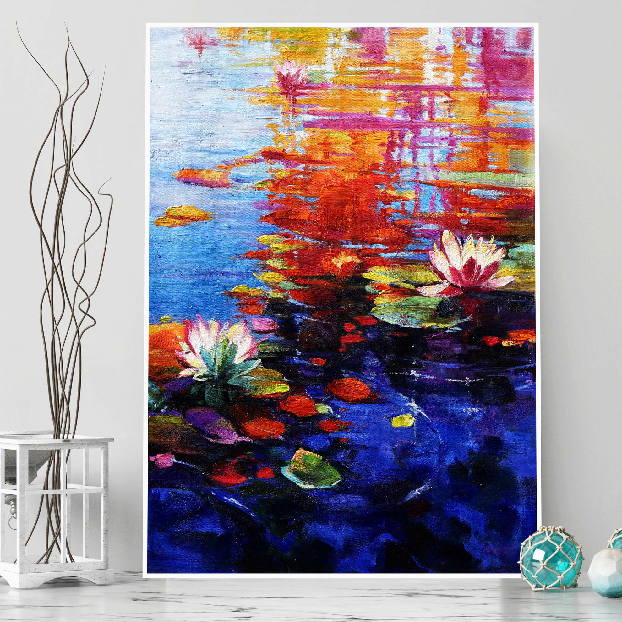 Hand painted Abstract Reflections Lake Water Lilies 60x80cm