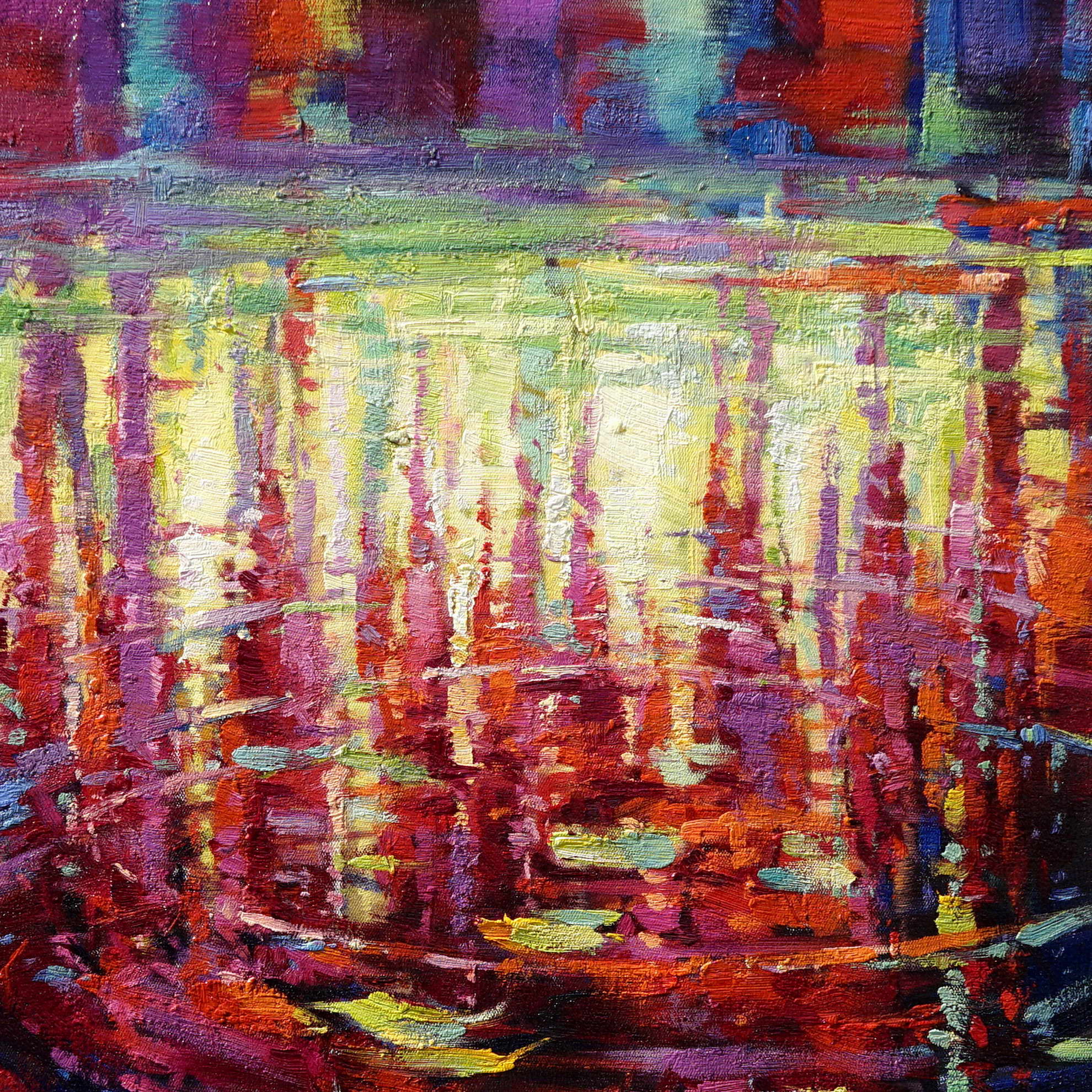 Nénuphars de lac à reflets abstraits peints à la main 60x80cm