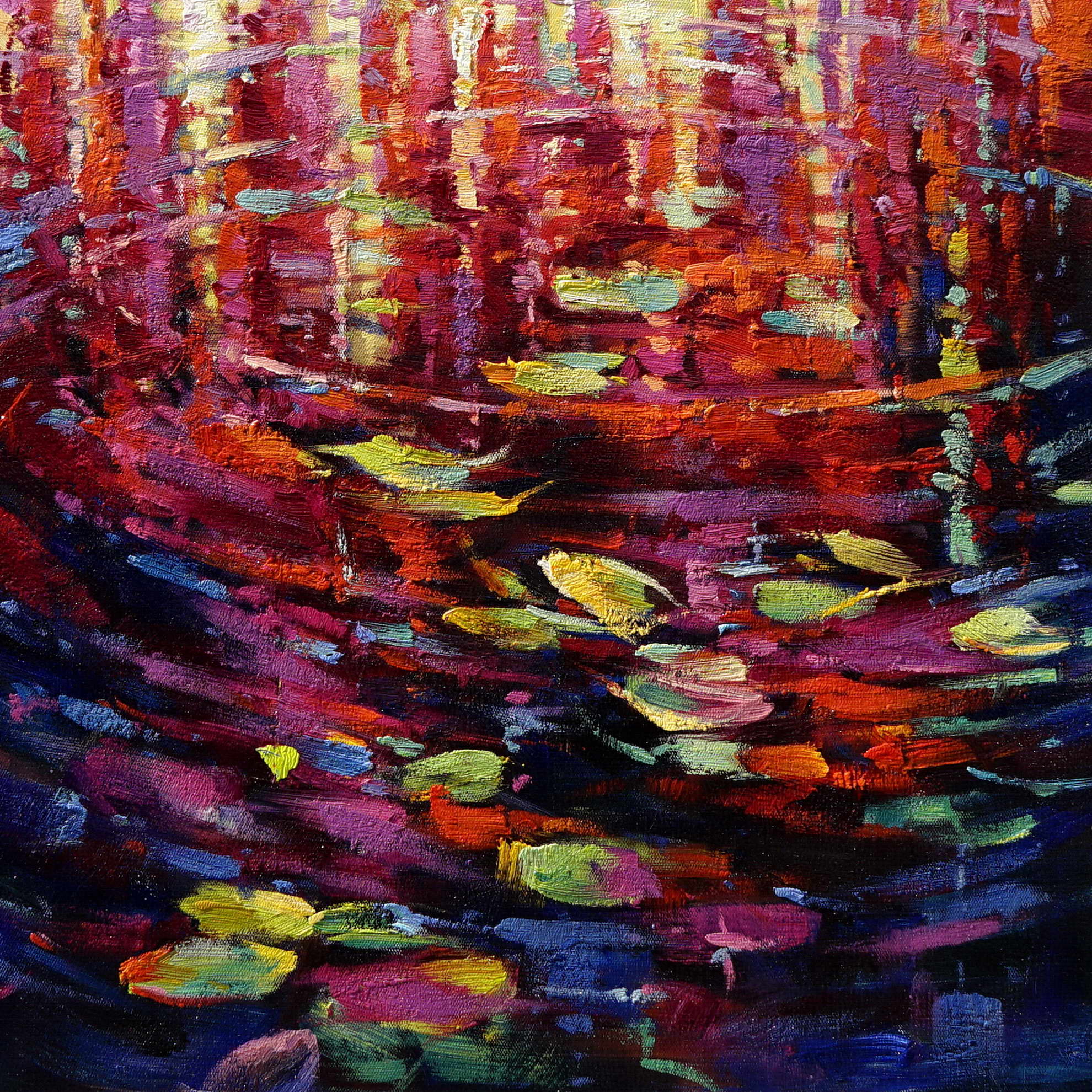 Nénuphars de lac à reflets abstraits peints à la main 60x80cm