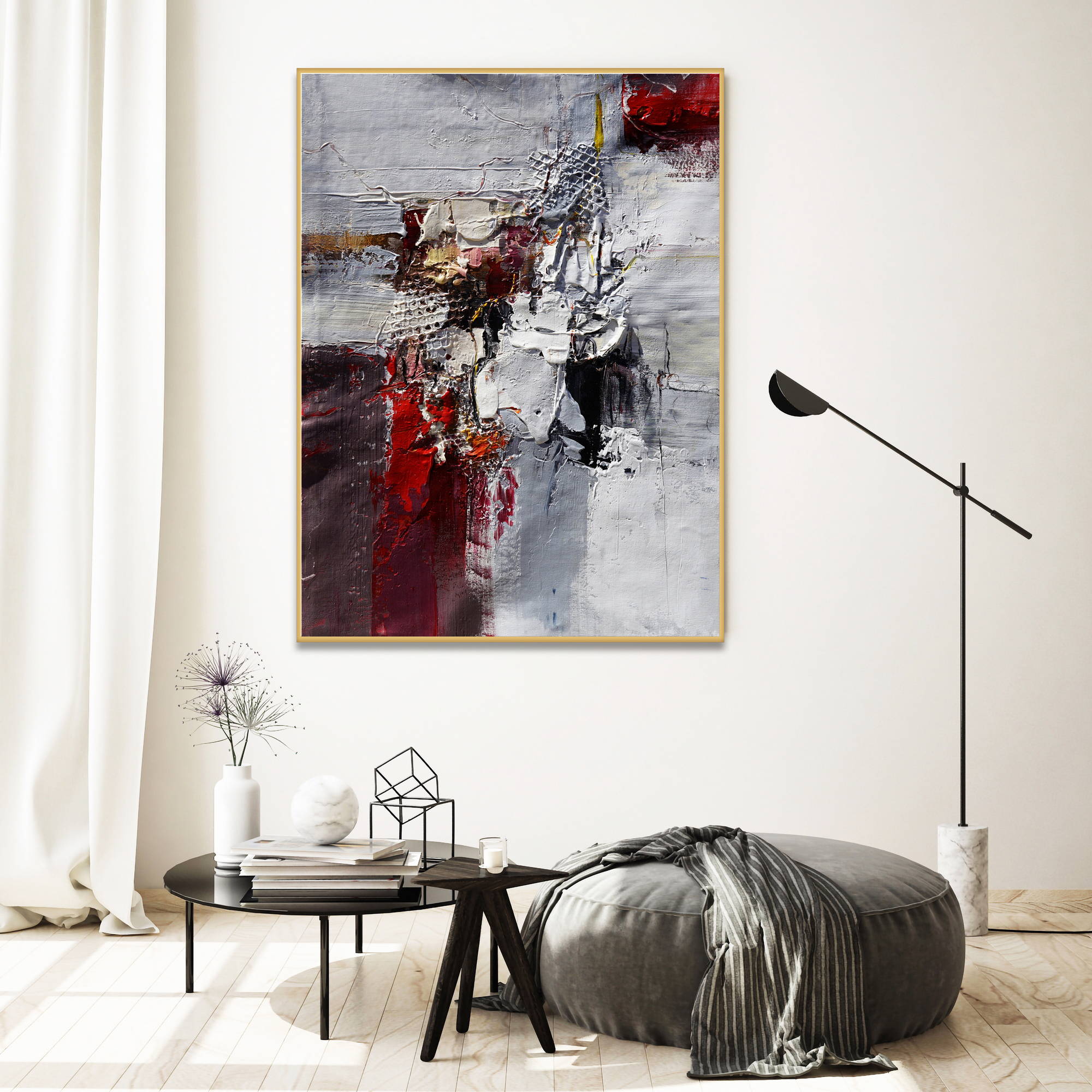 Peint à la main Abstrait Passion Rouge 80x120cm