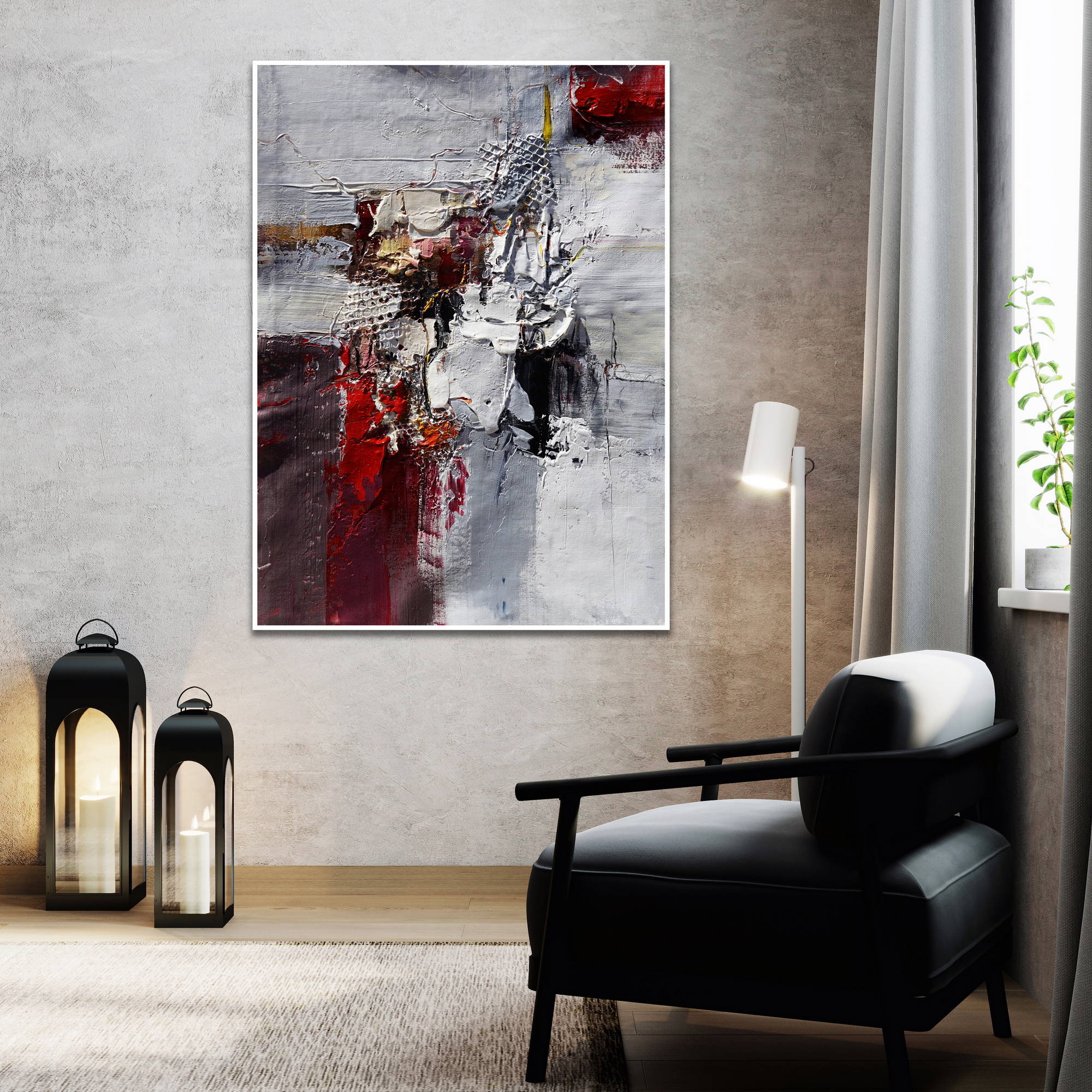 Hand painted Abstract Passion Red 80x120cm