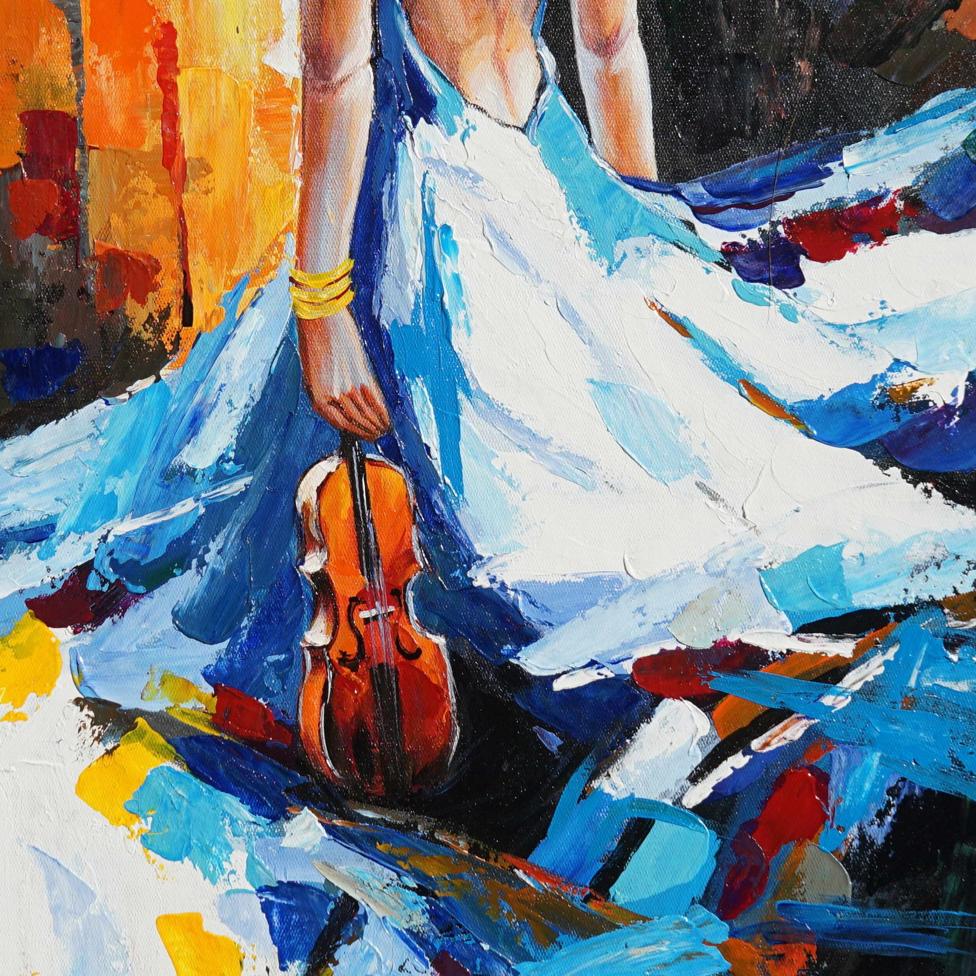 Dipinto a mano Astratto Violinista in abito bianco  50x70cm