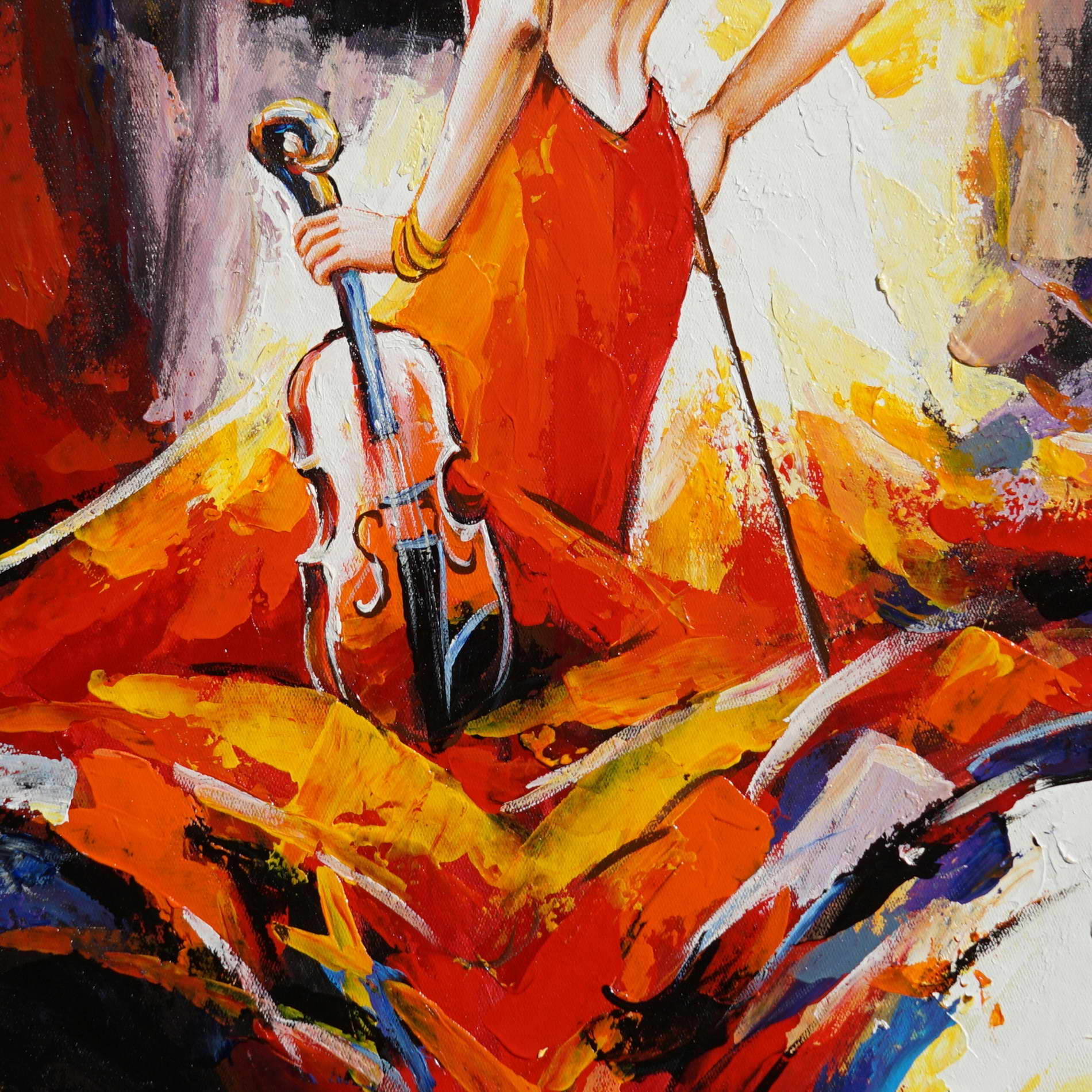 Hand painted Abstract violinist in red dress 50x70cm