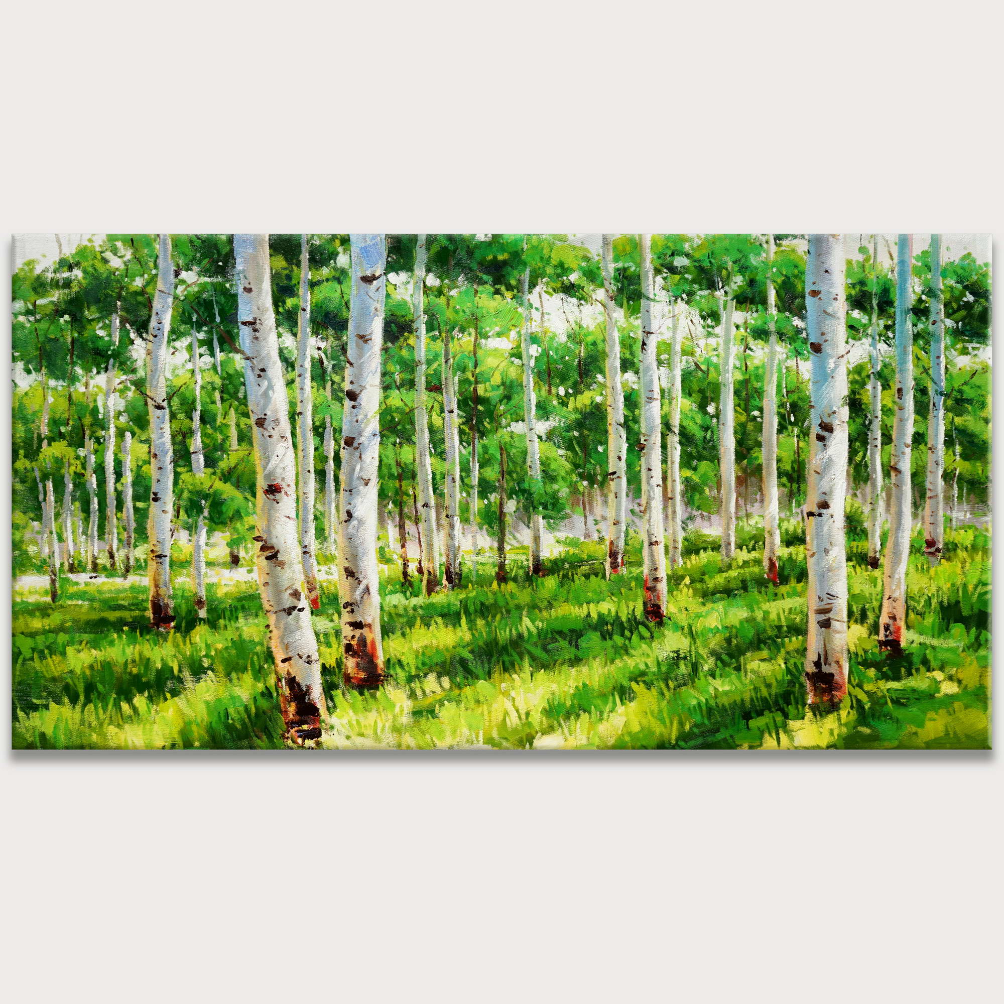 Bouleaux peints à la main dans la forêt 75x150cm