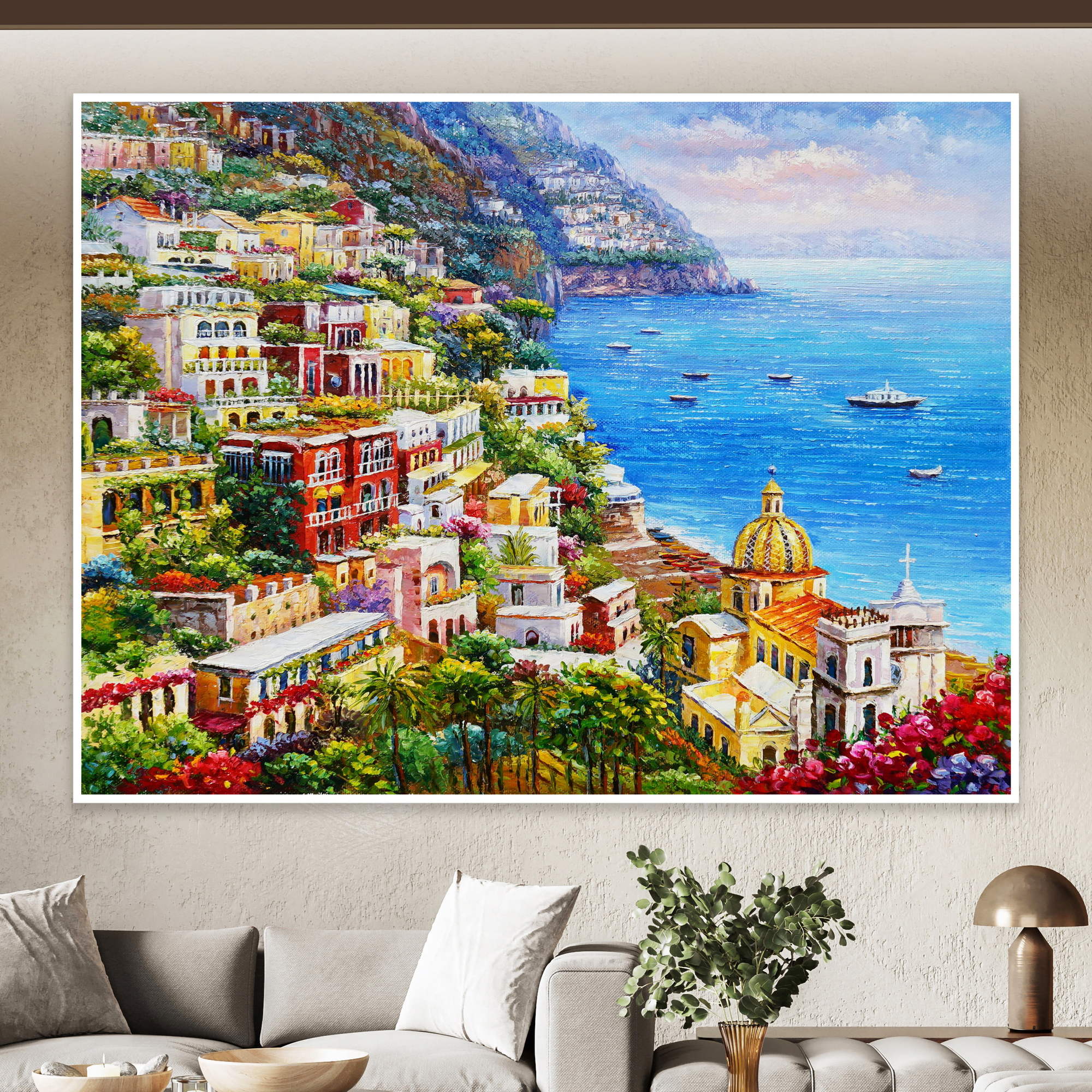 Village de Positano peint à la main 75x100cm