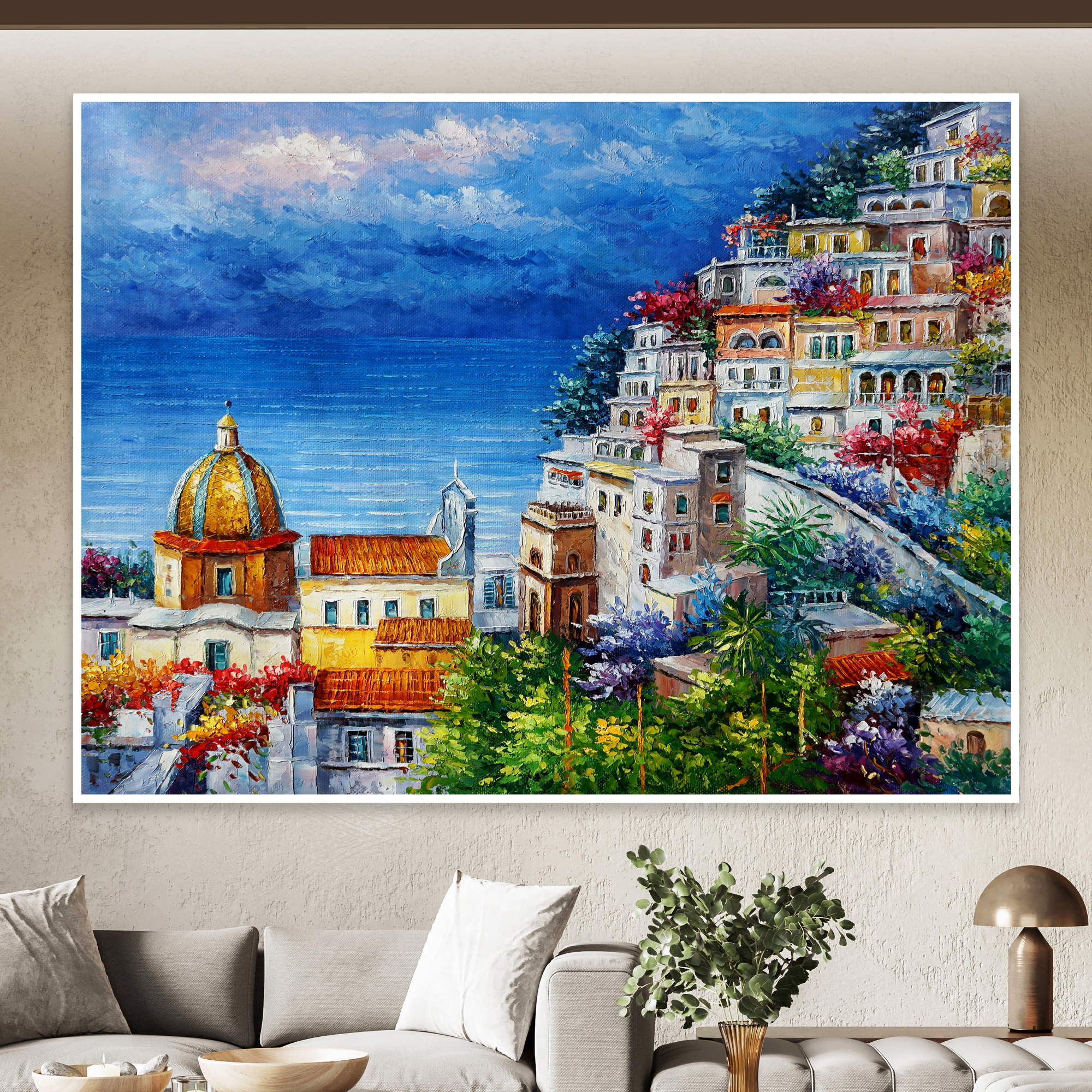 Village de Positano peint à la main 75x100cm