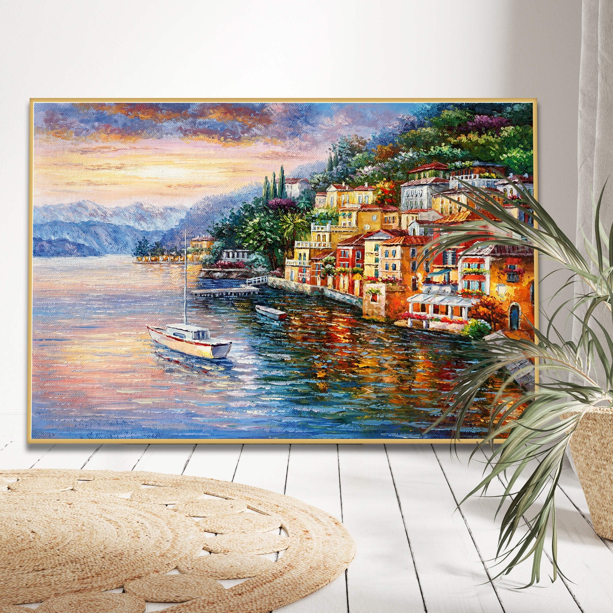 Hand painted Village of Varenna Lake Como 60x90cm