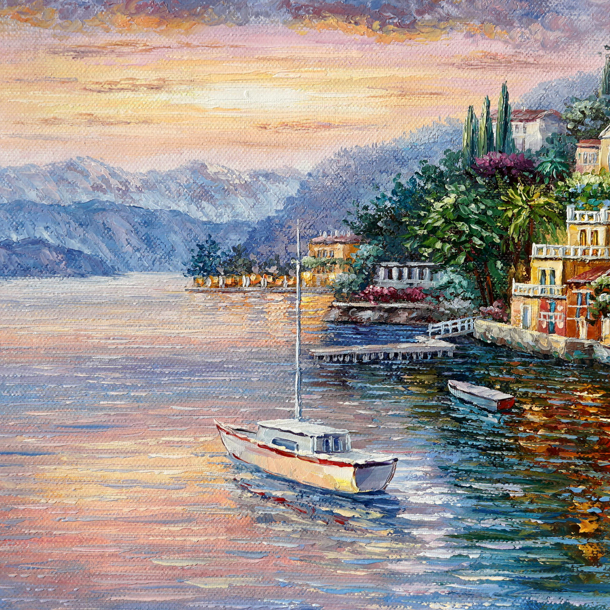 Dipinto a mano Borgo di Varenna Lago di Como 60x90cm