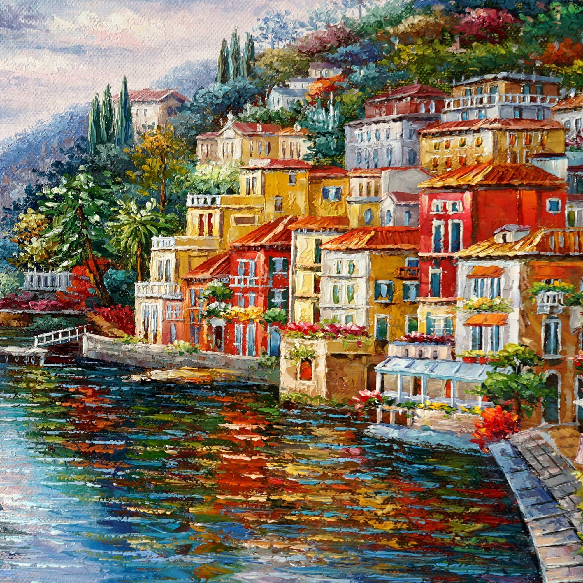 Hand painted Village of Varenna Lake Como 60x90cm